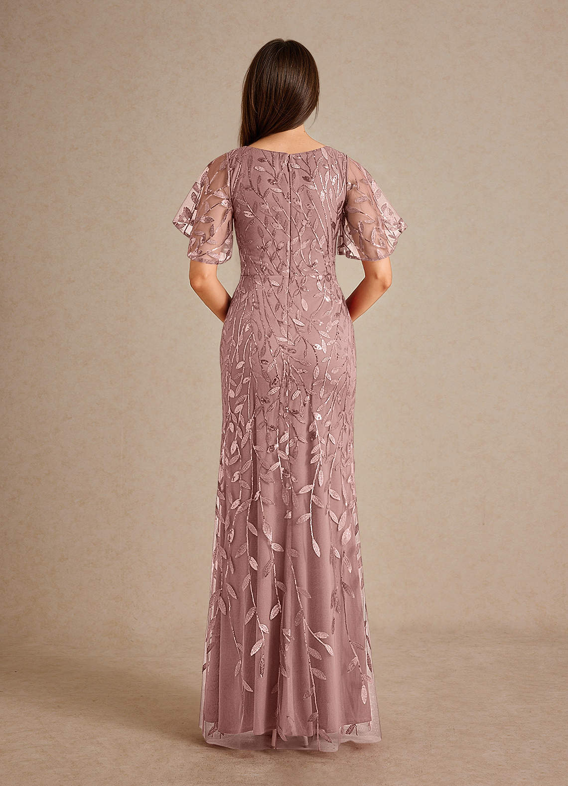 Milan Sheath V-Neck Tulle and Sequins Mother of the Bride Dress in Dusty Rose