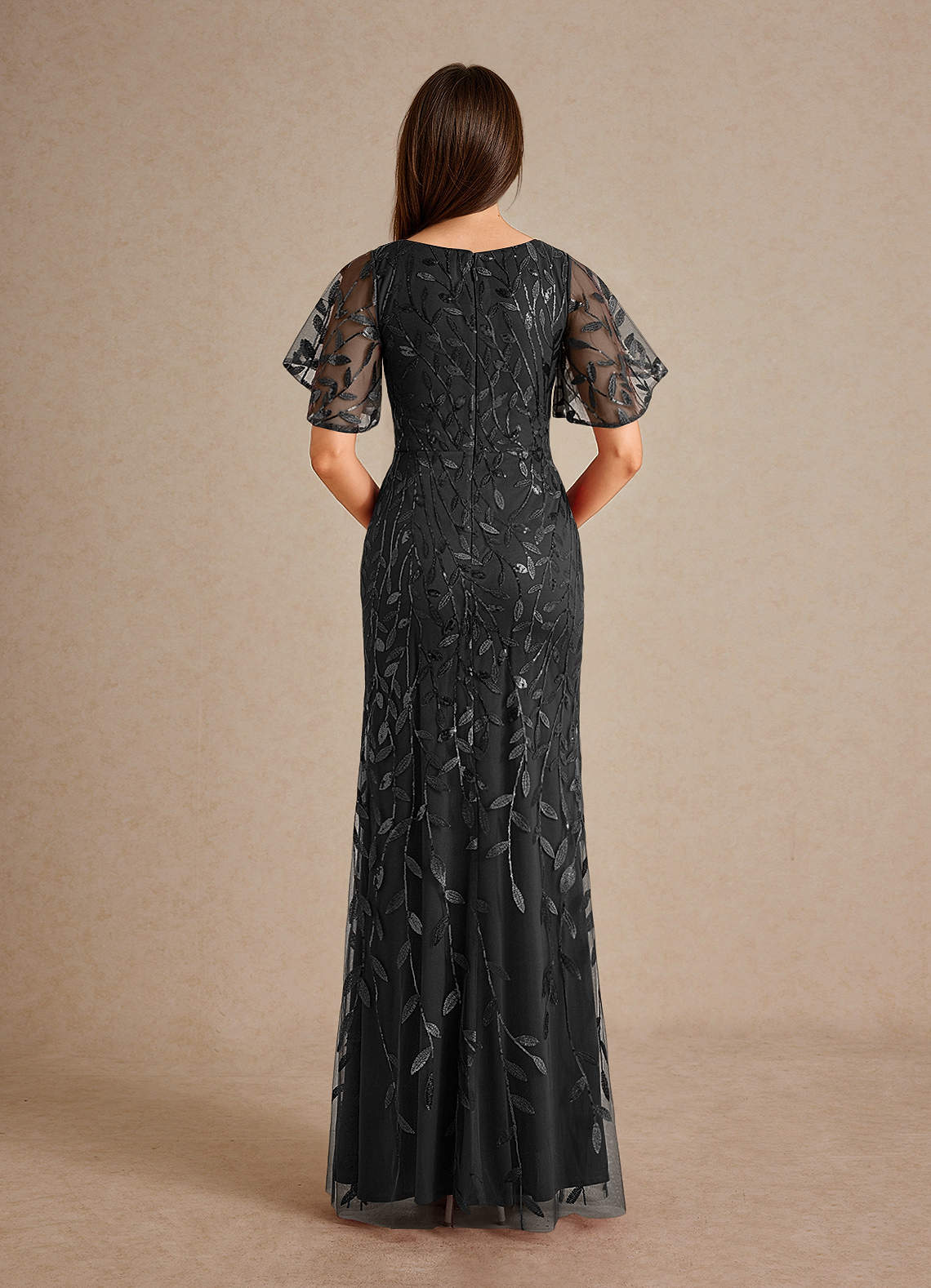 Milan Sheath V-Neck Tulle and Sequins Mother of the Bride Dress in black