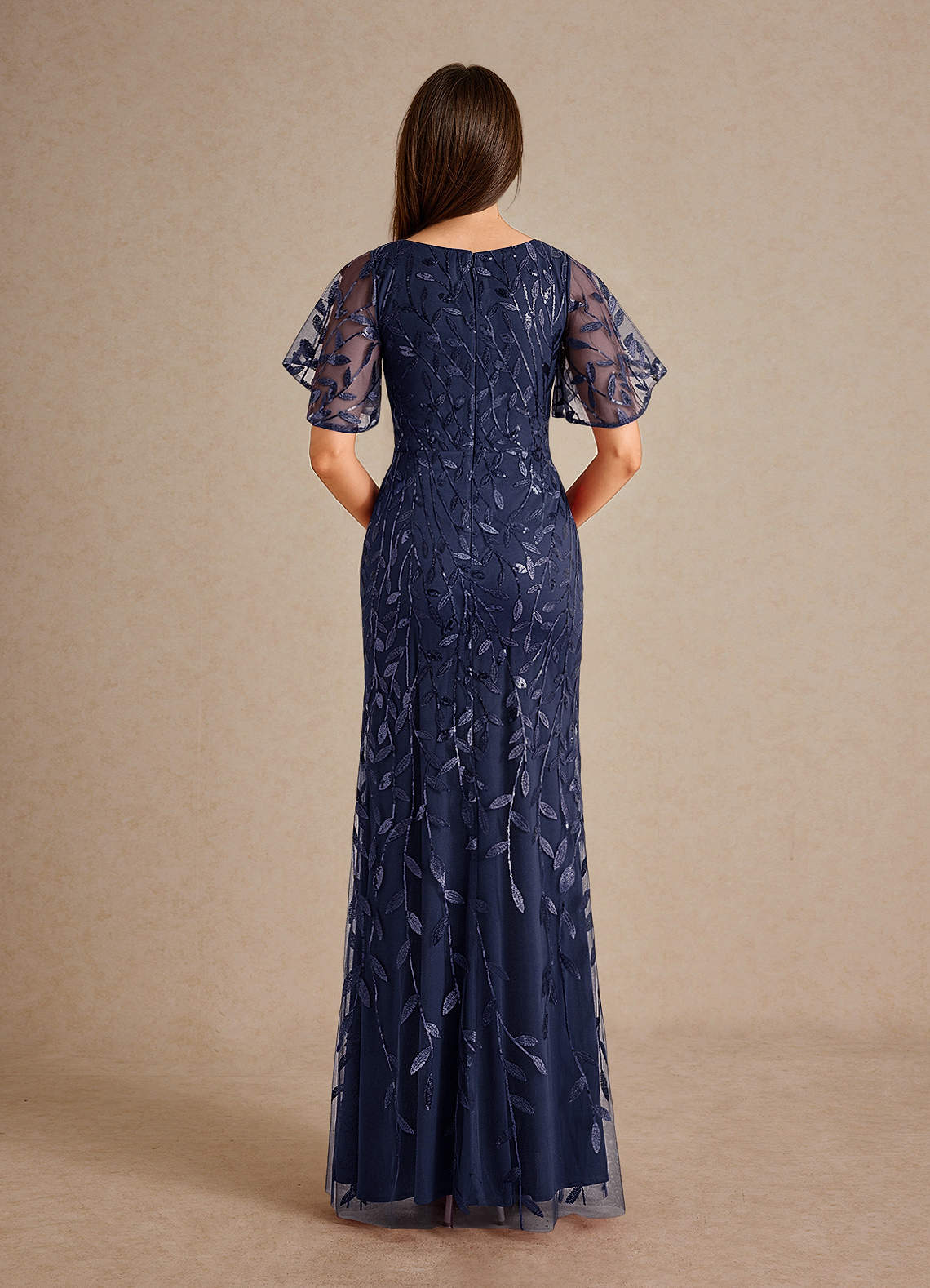 Milan Sheath V-Neck Tulle and Sequins Mother of the Bride Dress in Dark Navy