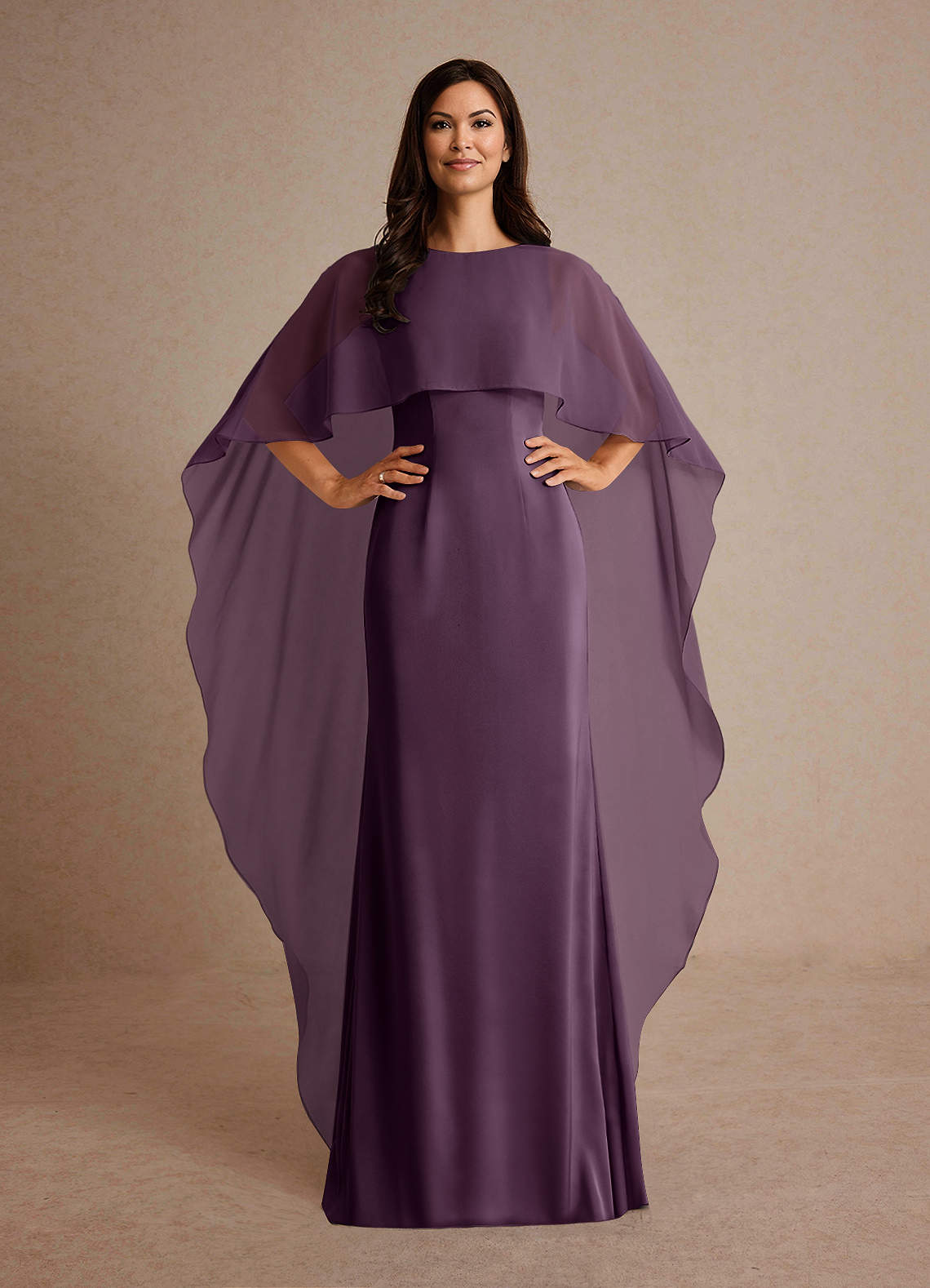 Milfred Sheath Boat-Neck Stretch Satin and Chiffon Mother of the Bride Dress in Mulberry