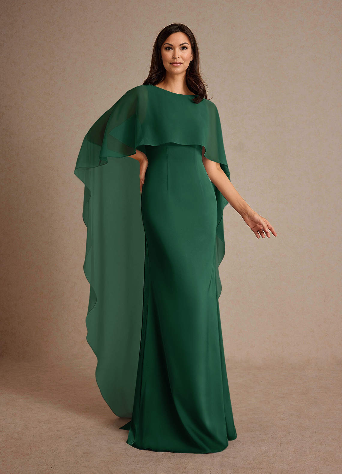 Milfred Sheath Boat-Neck Stretch Satin and Chiffon Mother of the Bride Dress in Dark Green