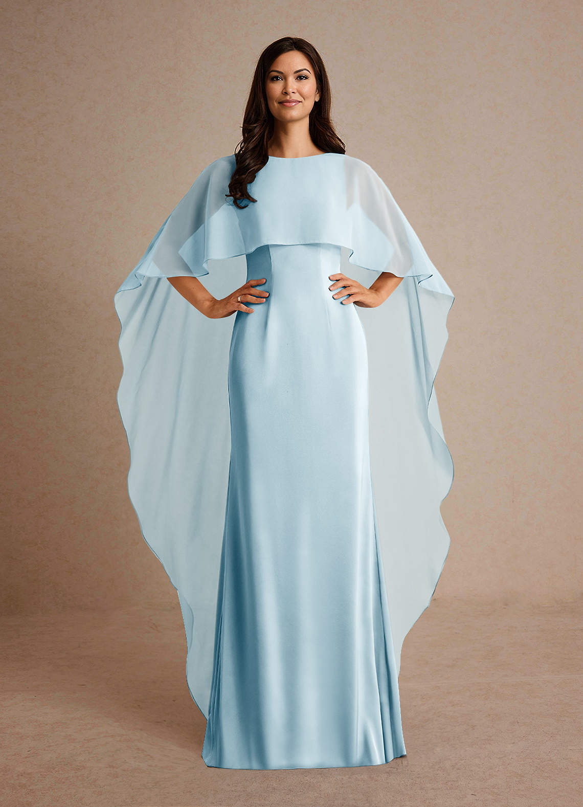 Milfred Sheath Boat-Neck Stretch Satin and Chiffon Mother of the Bride Dress in Sky Blue