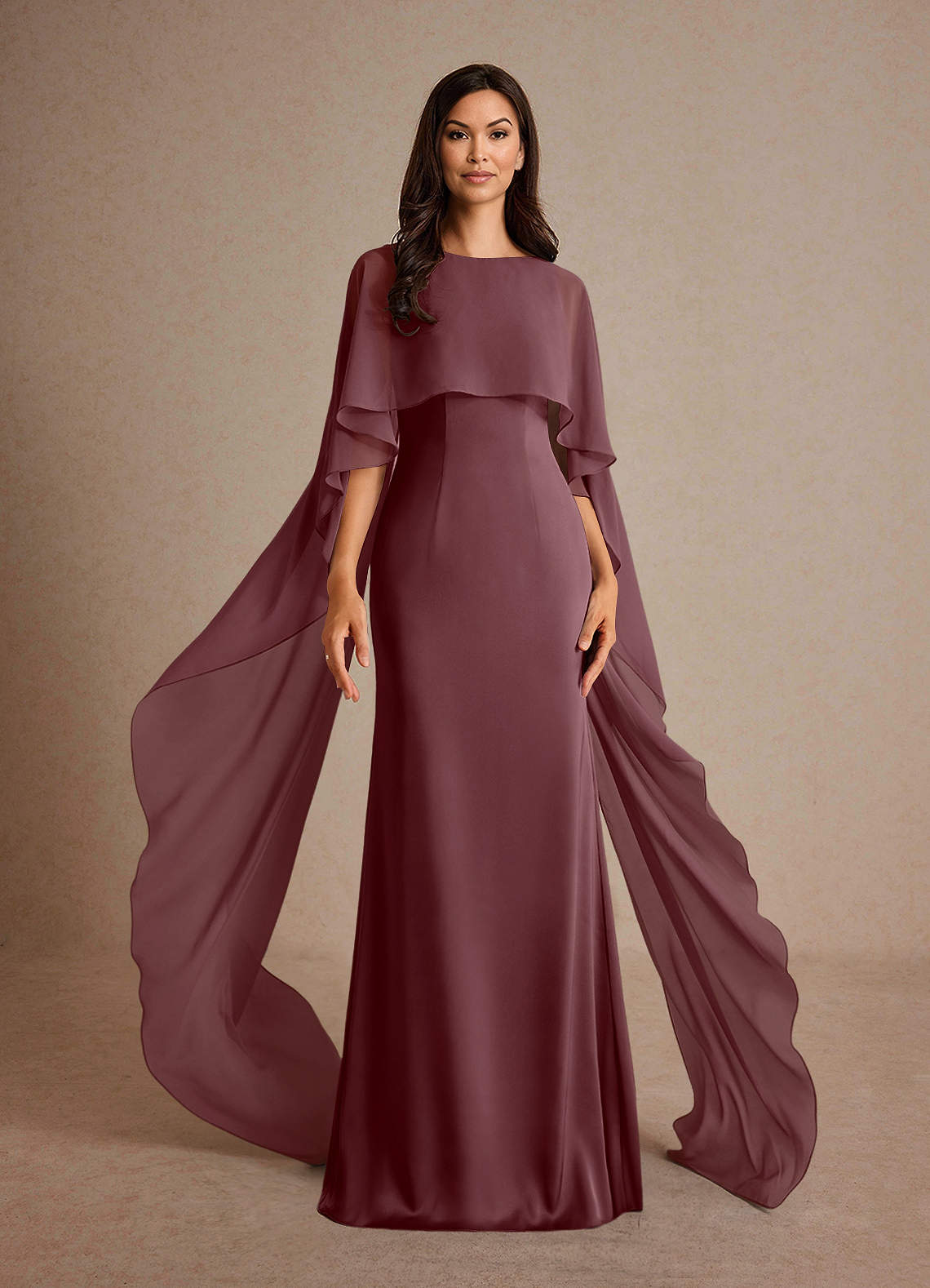 Milfred Sheath Boat-Neck Stretch Satin and Chiffon Mother of the Bride Dress in Grape