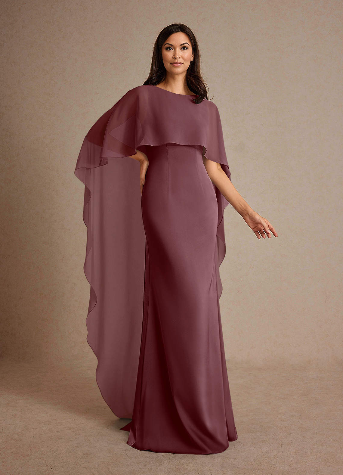 Milfred Sheath Boat-Neck Stretch Satin and Chiffon Mother of the Bride Dress in Grape