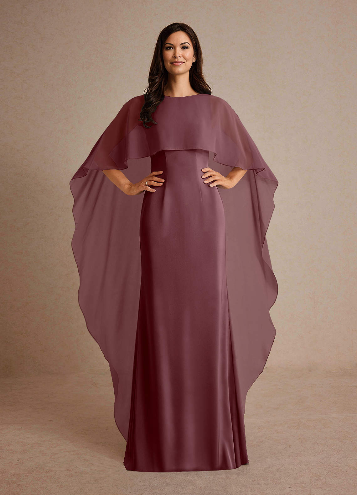 Milfred Sheath Boat-Neck Stretch Satin and Chiffon Mother of the Bride Dress in Grape
