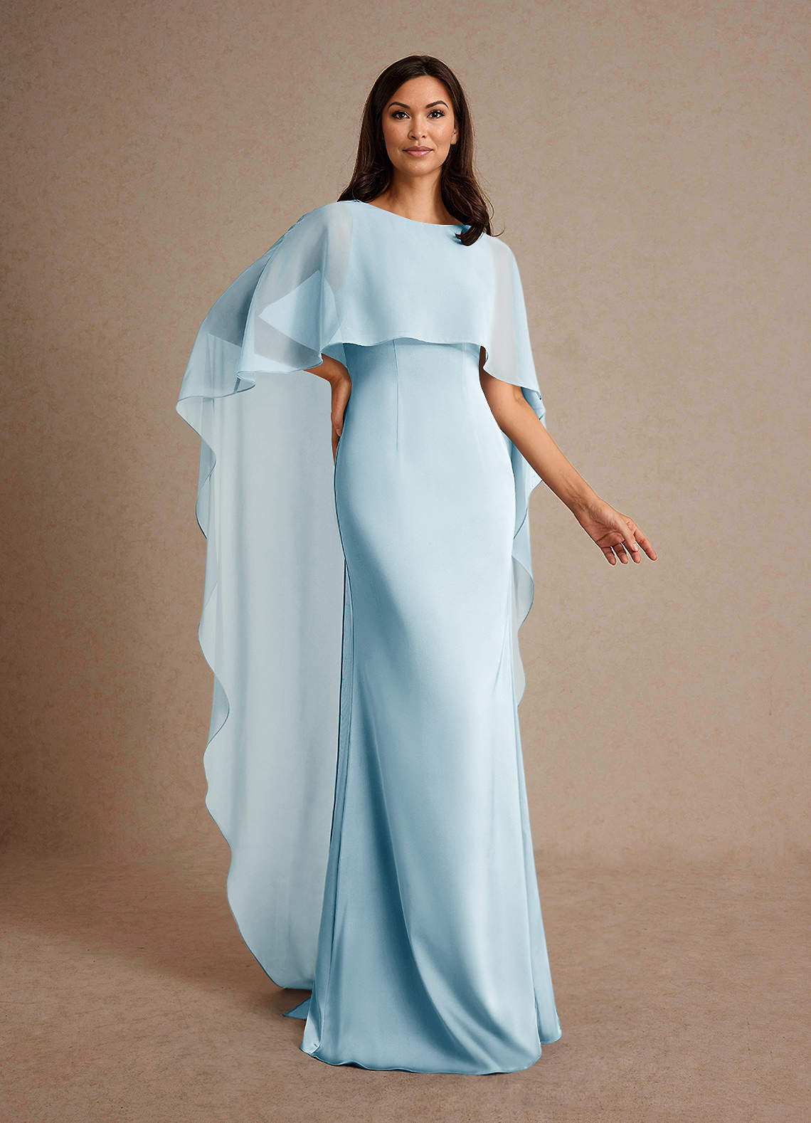 Milfred Sheath Boat-Neck Stretch Satin and Chiffon Mother of the Bride Dress in Sky Blue