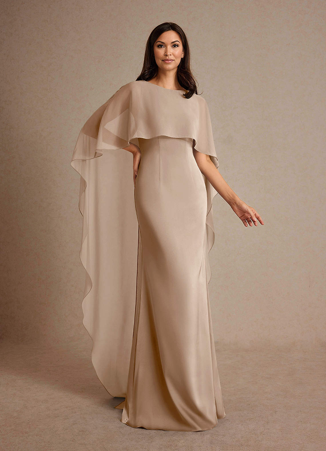 Milfred Sheath Boat-Neck Stretch Satin and Chiffon Mother of the Bride Dress in taupe