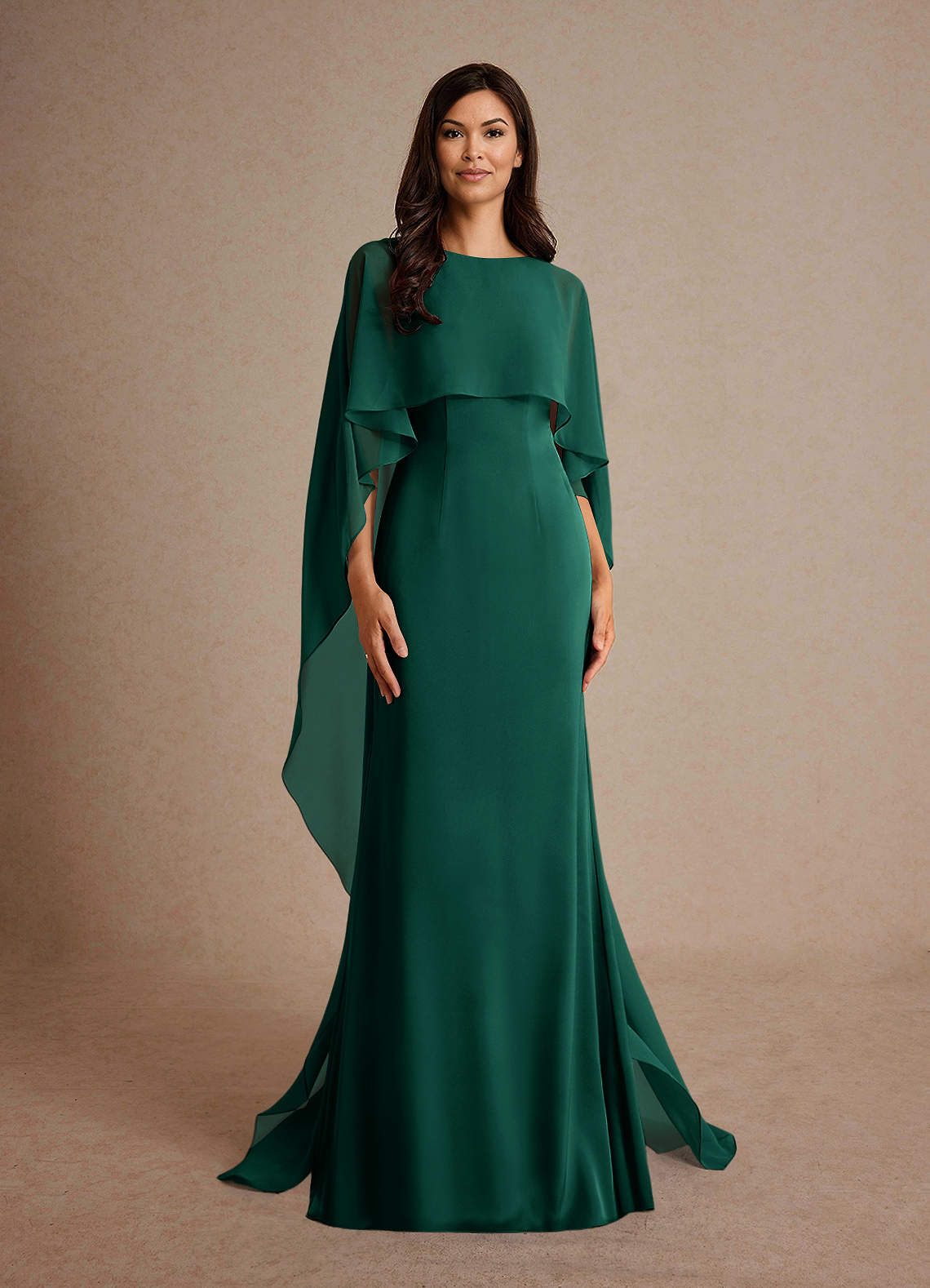 Milfred Sheath Boat-Neck Stretch Satin and Chiffon Mother of the Bride Dress
