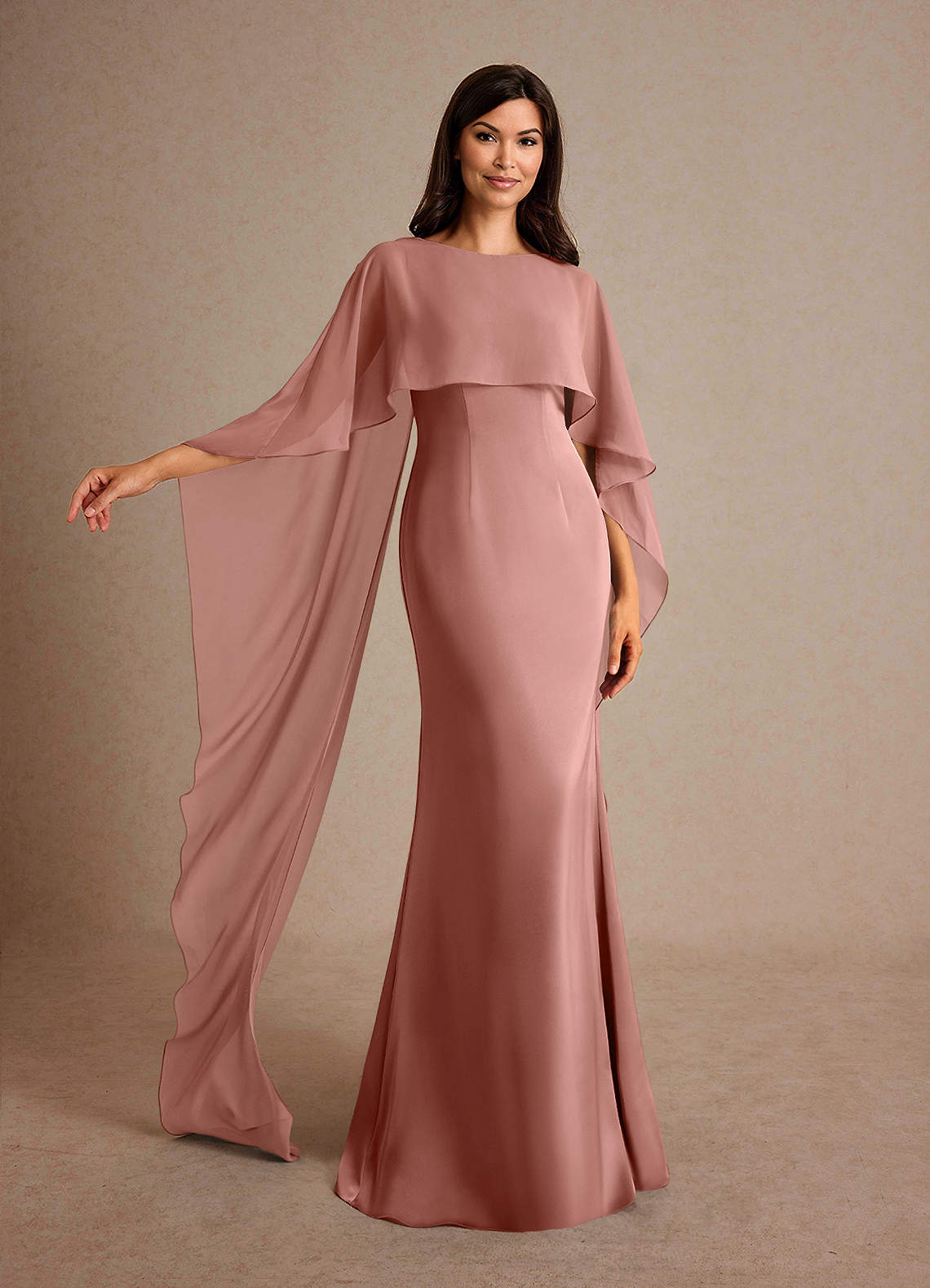 Milfred Sheath Boat-Neck Stretch Satin and Chiffon Mother of the Bride Dress in Rosette