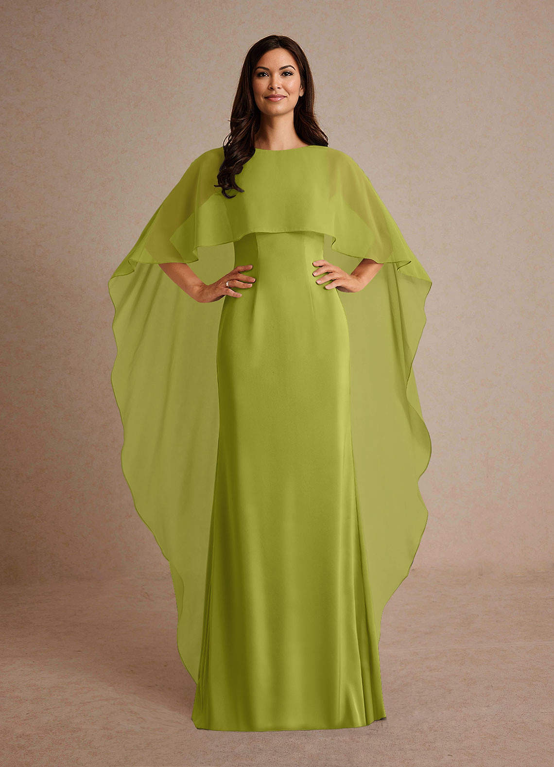Milfred Sheath Boat-Neck Stretch Satin and Chiffon Mother of the Bride Dress in Lemongrass