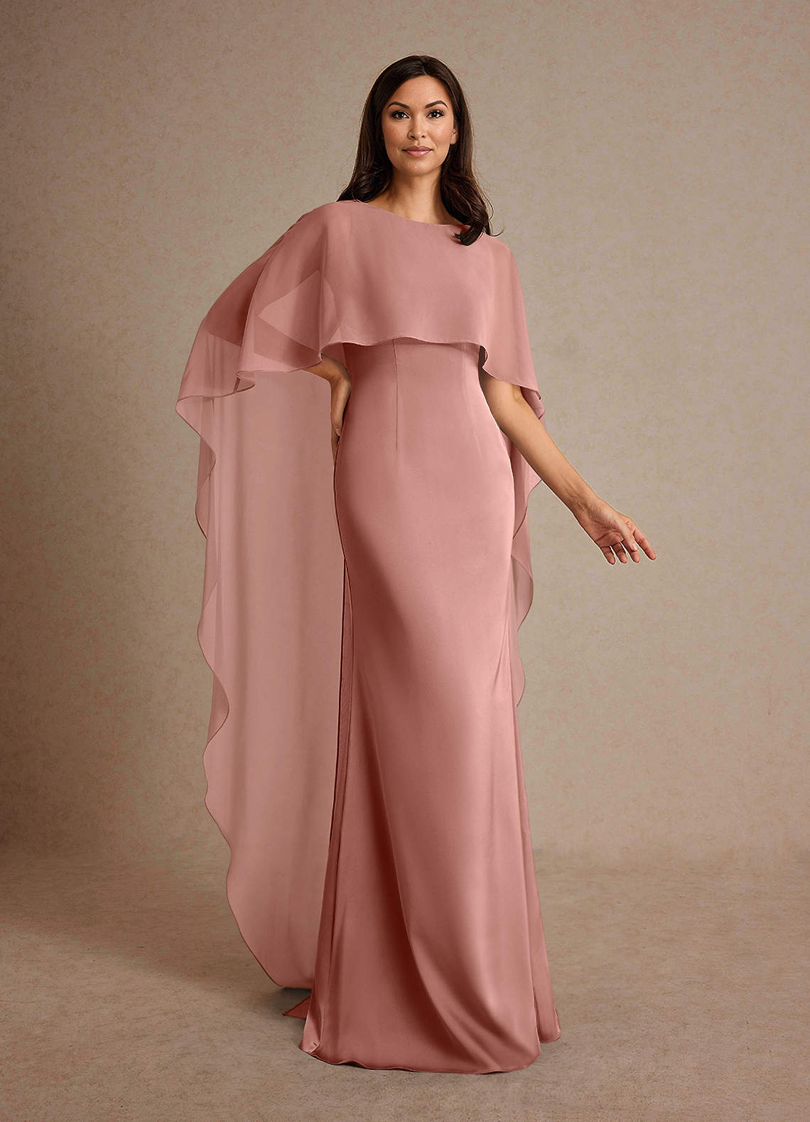 Milfred Sheath Boat-Neck Stretch Satin and Chiffon Mother of the Bride Dress in Rosette