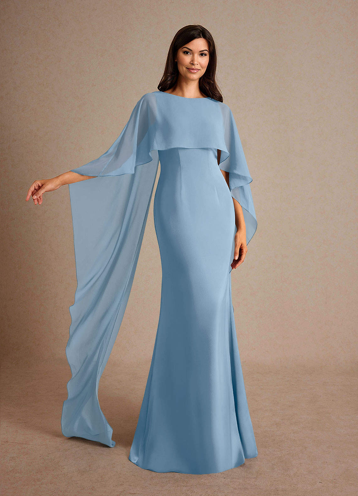 Milfred Sheath Boat-Neck Stretch Satin and Chiffon Mother of the Bride Dress in Powder Blue