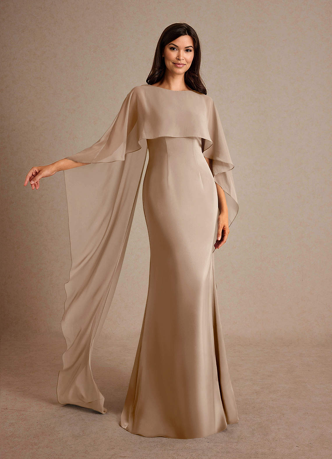 Milfred Sheath Boat-Neck Stretch Satin and Chiffon Mother of the Bride Dress in taupe