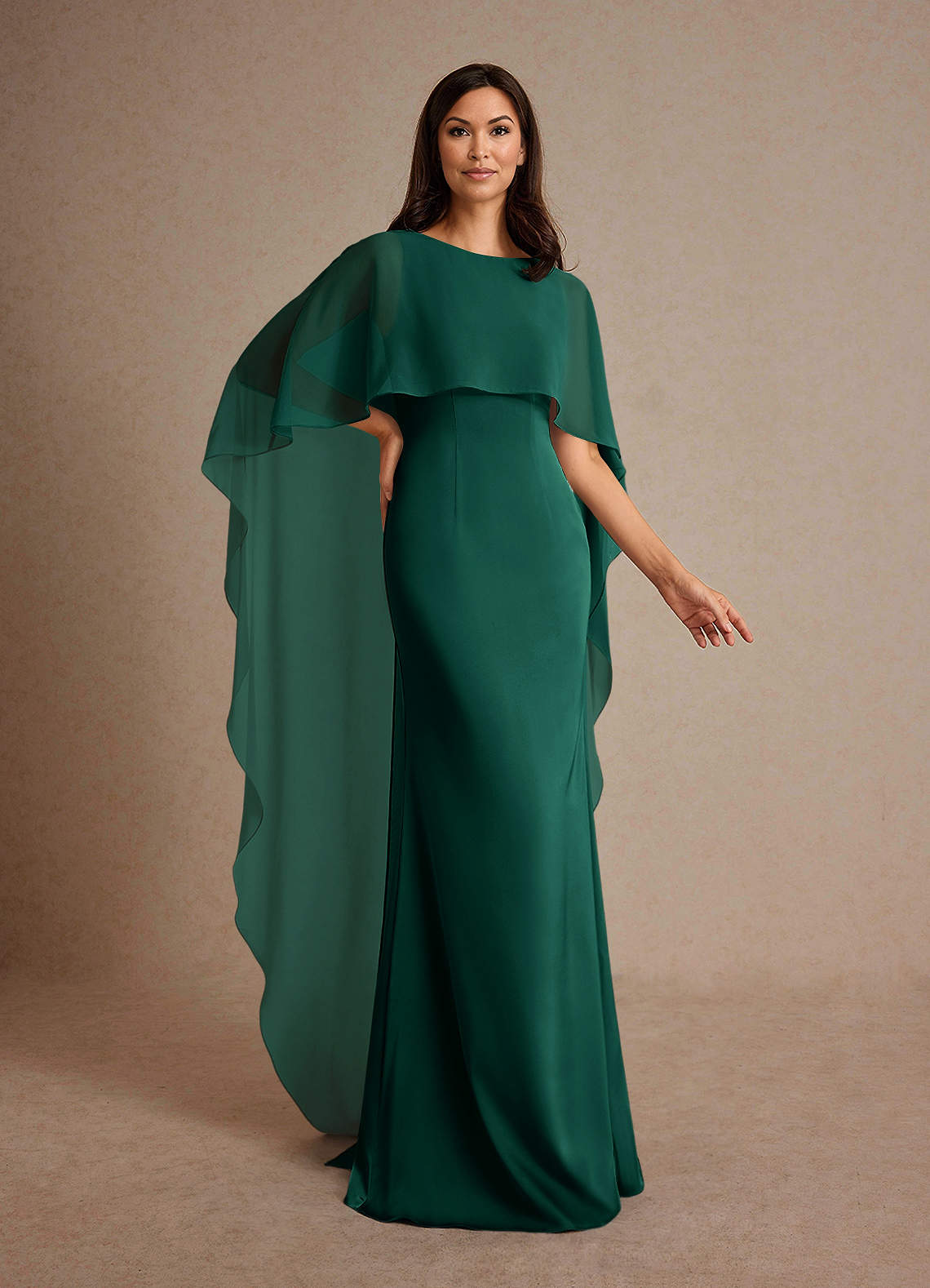 Milfred Sheath Boat-Neck Stretch Satin and Chiffon Mother of the Bride Dress in Emerald