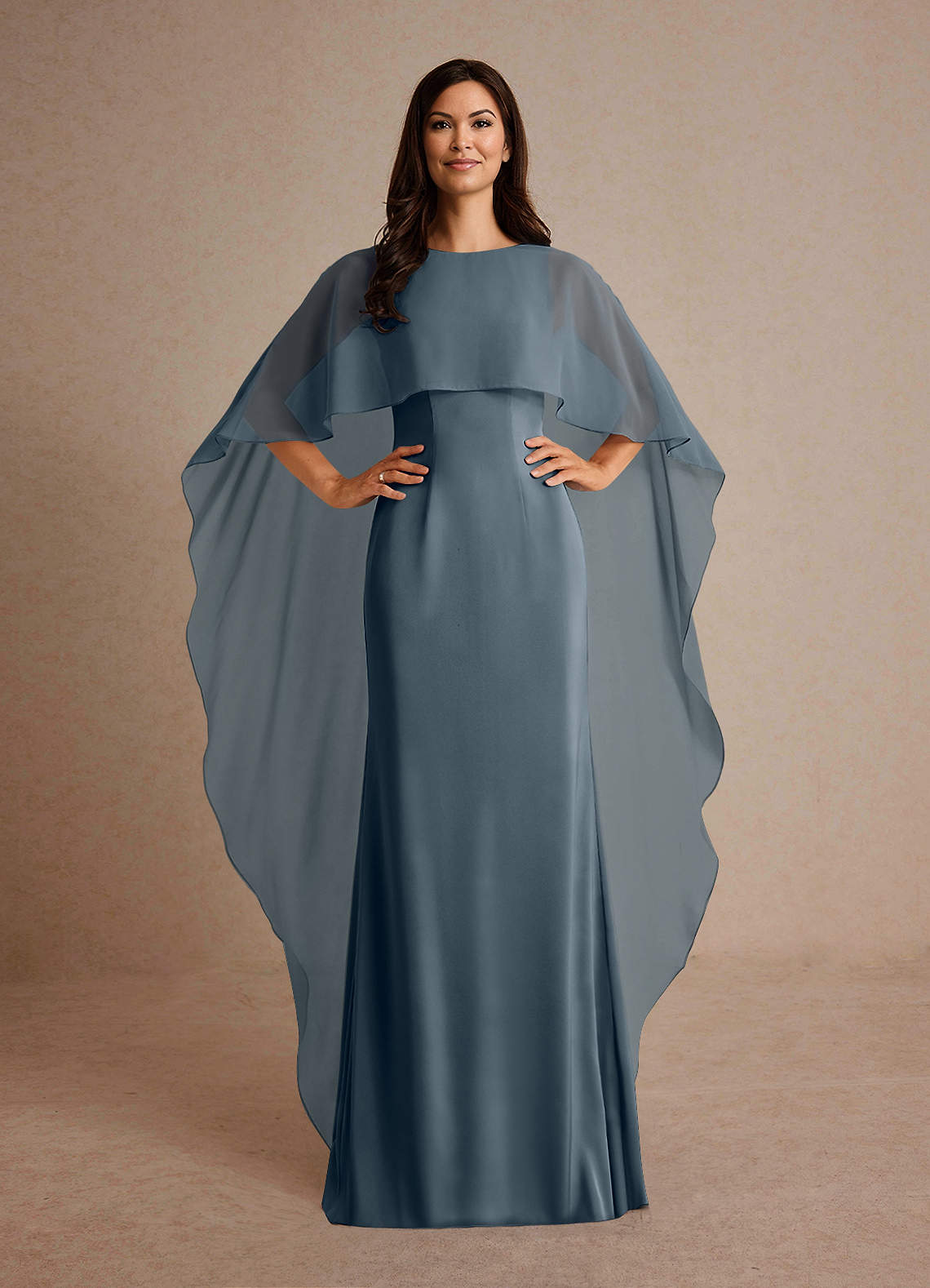 Milfred Sheath Boat-Neck Stretch Satin and Chiffon Mother of the Bride Dress in Twilight
