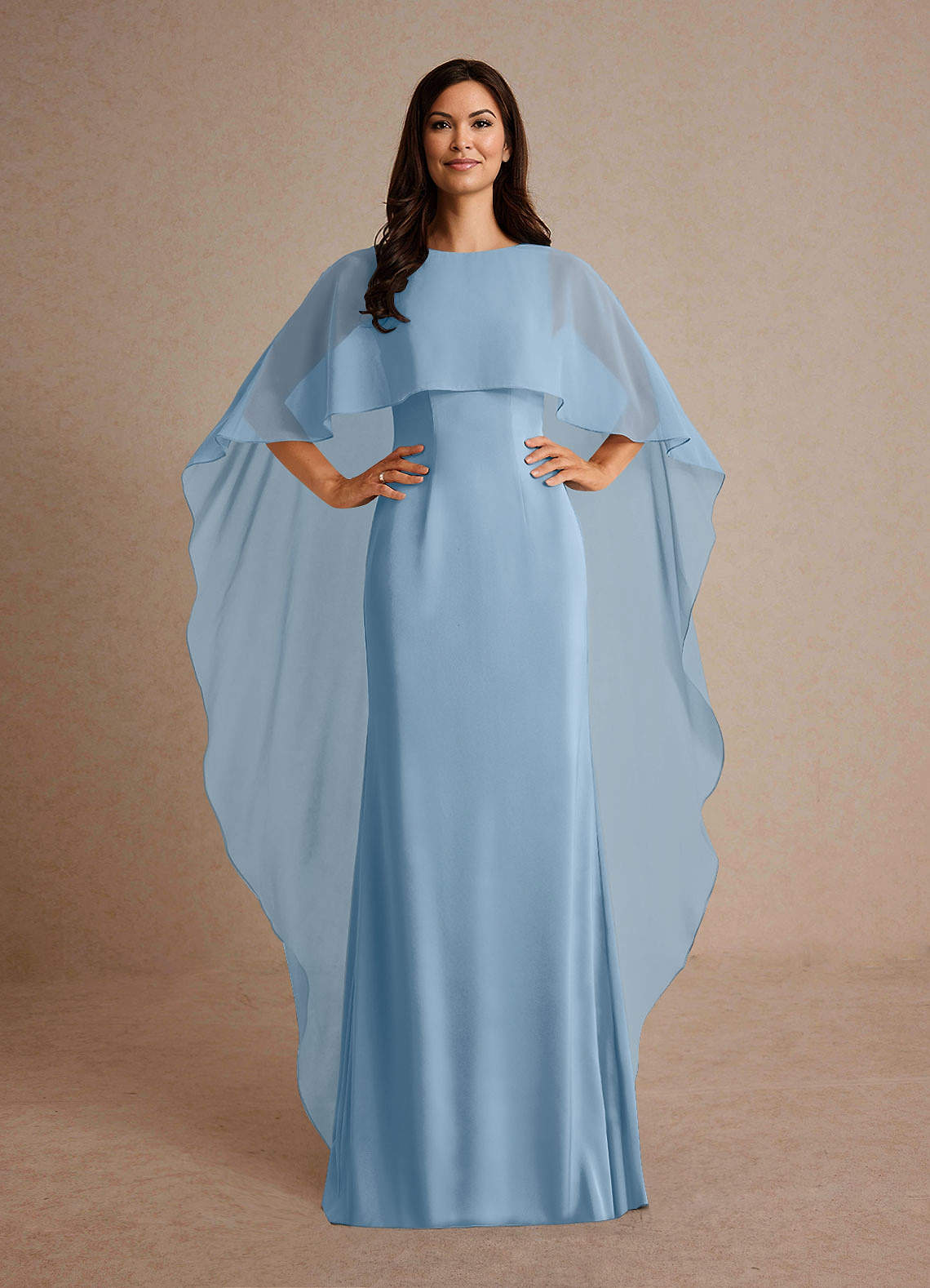 Milfred Sheath Boat-Neck Stretch Satin and Chiffon Mother of the Bride Dress in Powder Blue