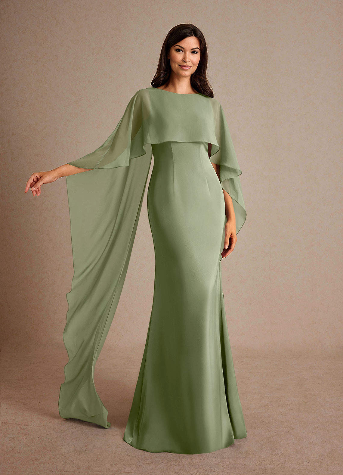 Milfred Sheath Boat-Neck Stretch Satin and Chiffon Mother of the Bride Dress in Pistachio