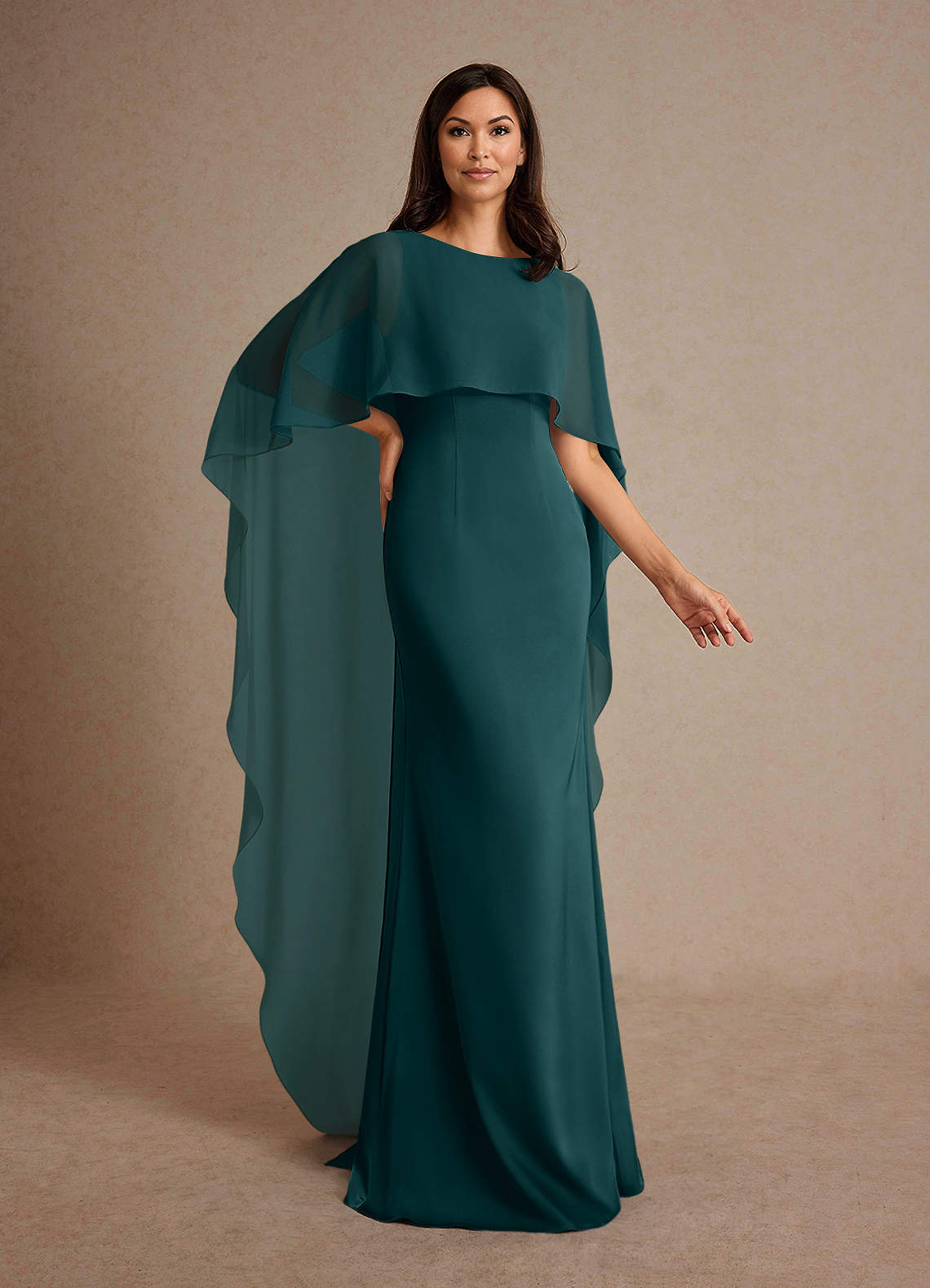 Milfred Sheath Boat-Neck Stretch Satin and Chiffon Mother of the Bride Dress in Pine