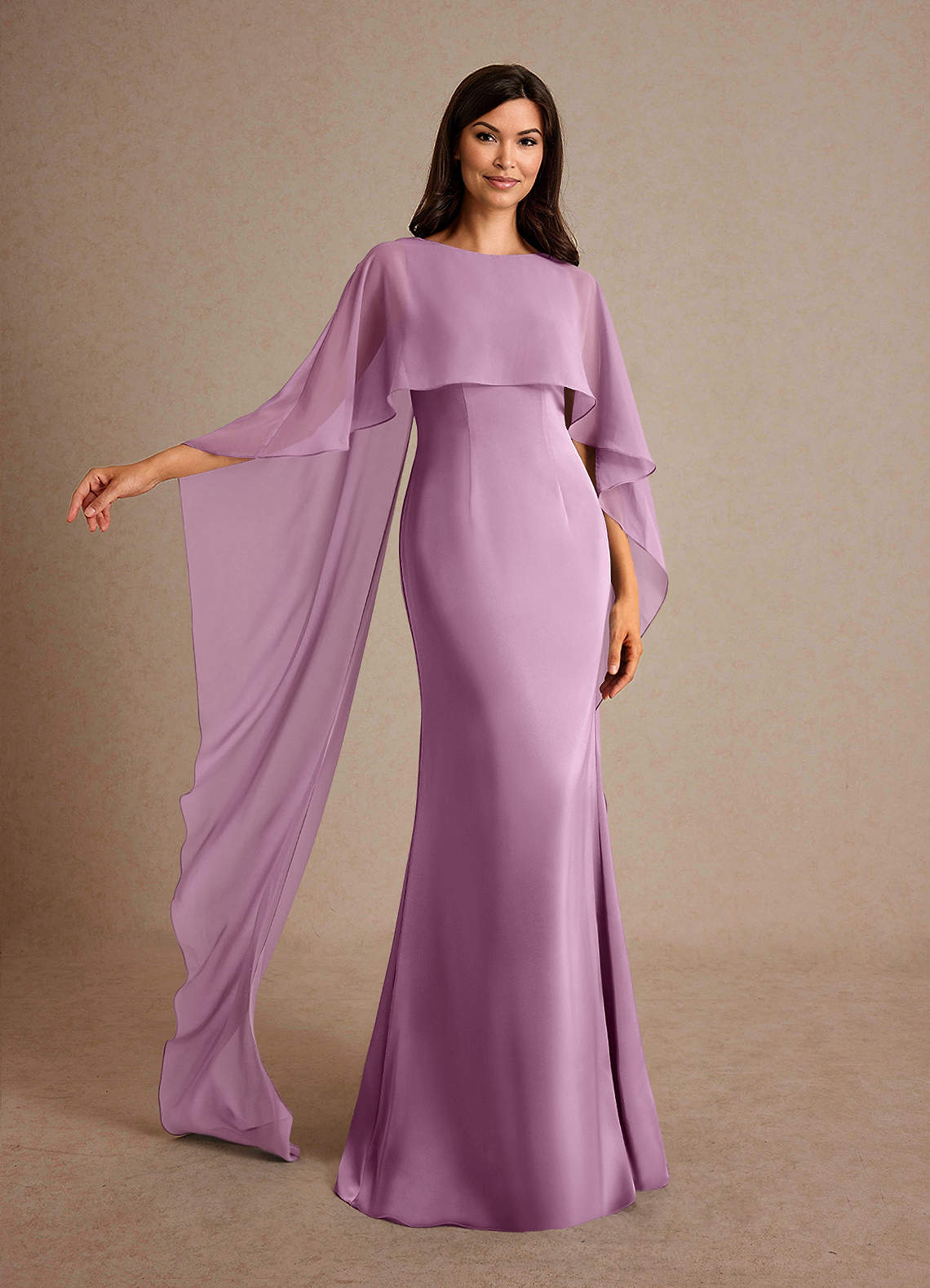 Milfred Sheath Boat-Neck Stretch Satin and Chiffon Mother of the Bride Dress in Wisteria