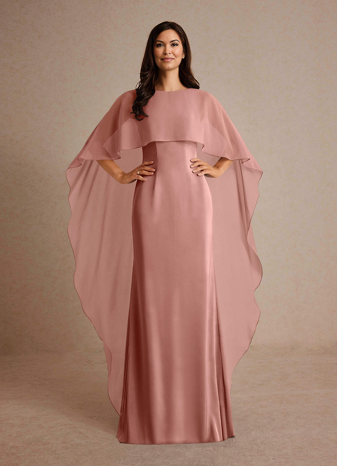 Milfred Sheath Boat-Neck Stretch Satin and Chiffon Mother of the Bride Dress in Rosette