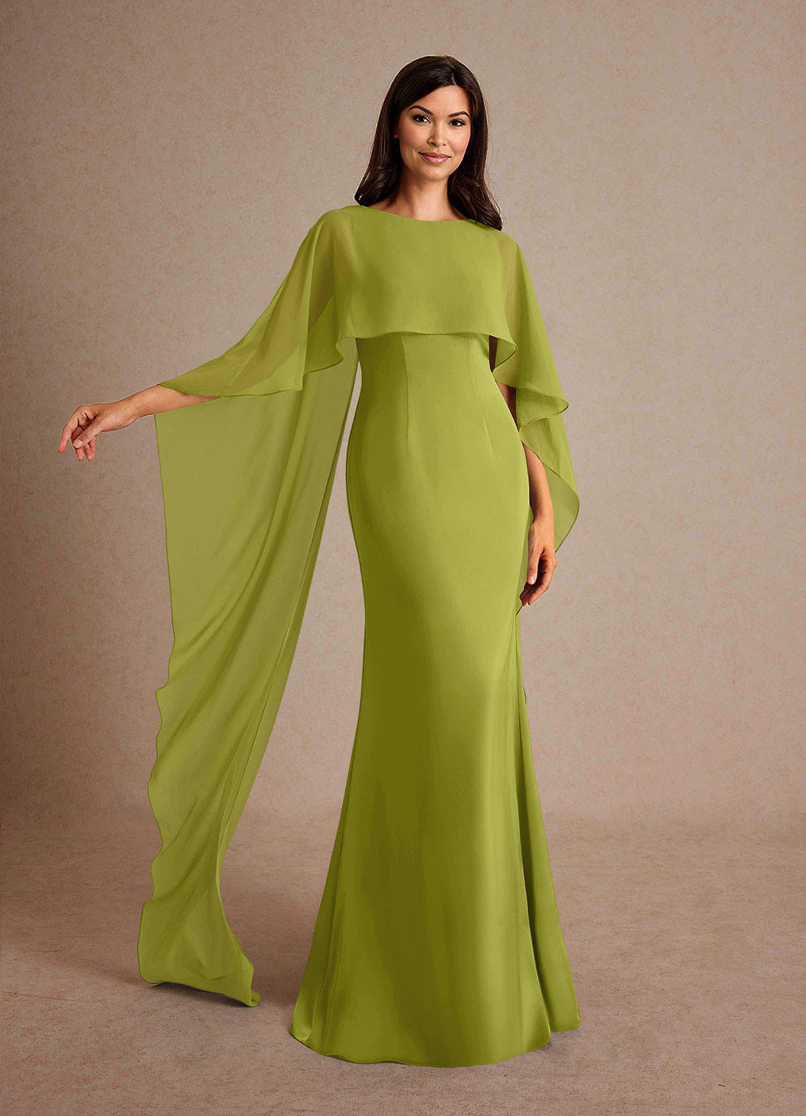 Milfred Sheath Boat-Neck Stretch Satin and Chiffon Mother of the Bride Dress in Lemongrass