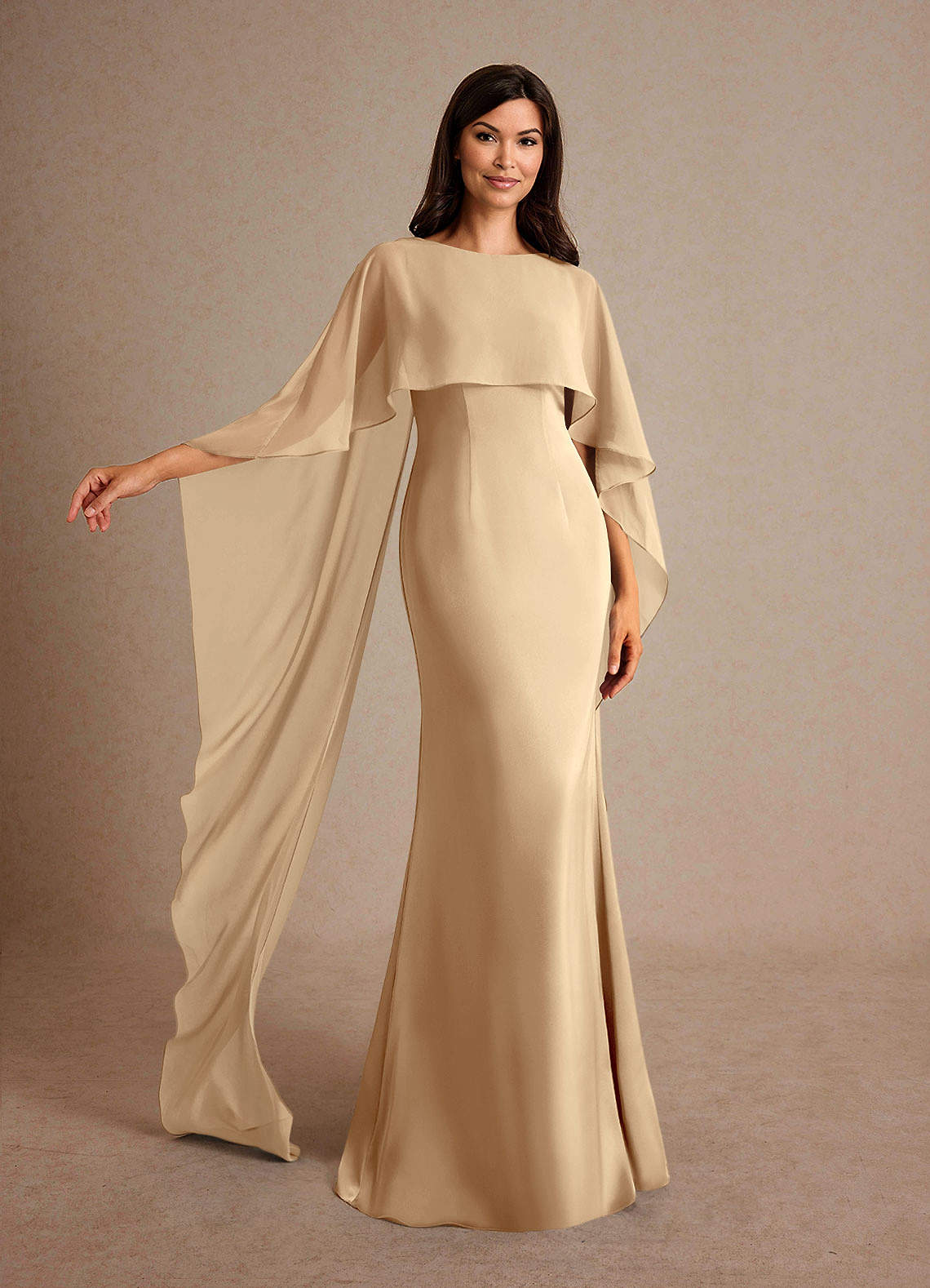 Milfred Sheath Boat-Neck Stretch Satin and Chiffon Mother of the Bride Dress in champagne