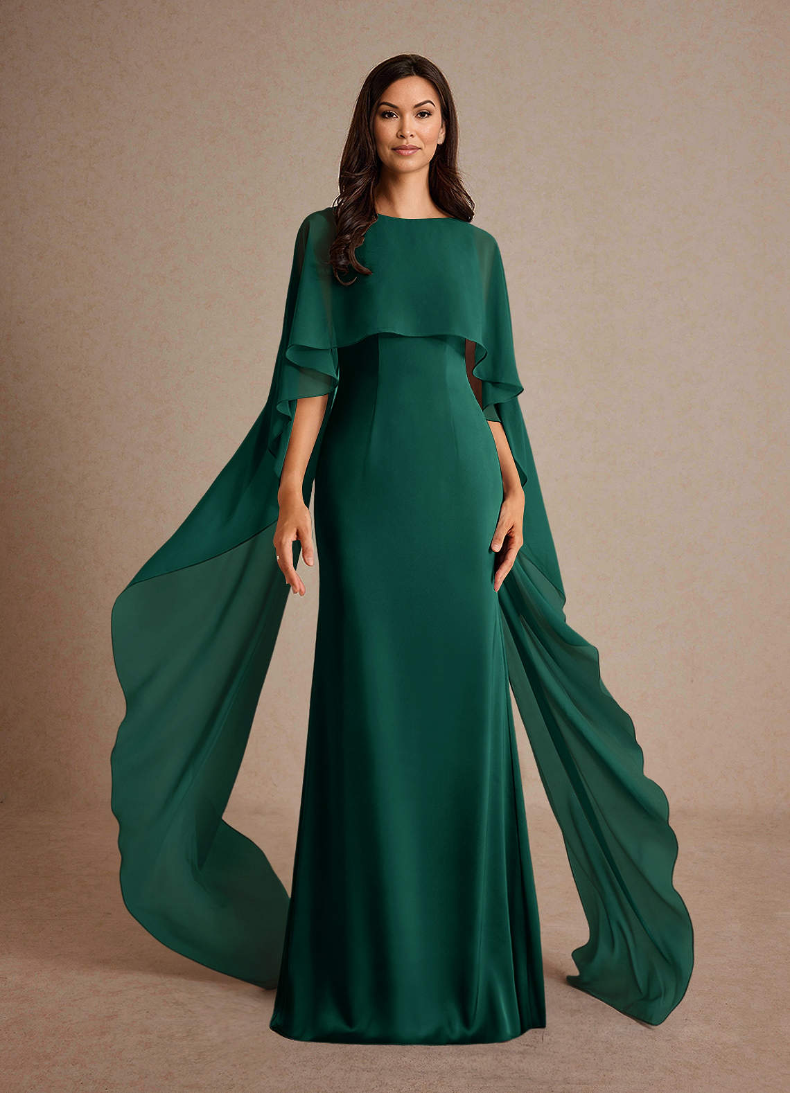 Milfred Sheath Boat-Neck Stretch Satin and Chiffon Mother of the Bride Dress