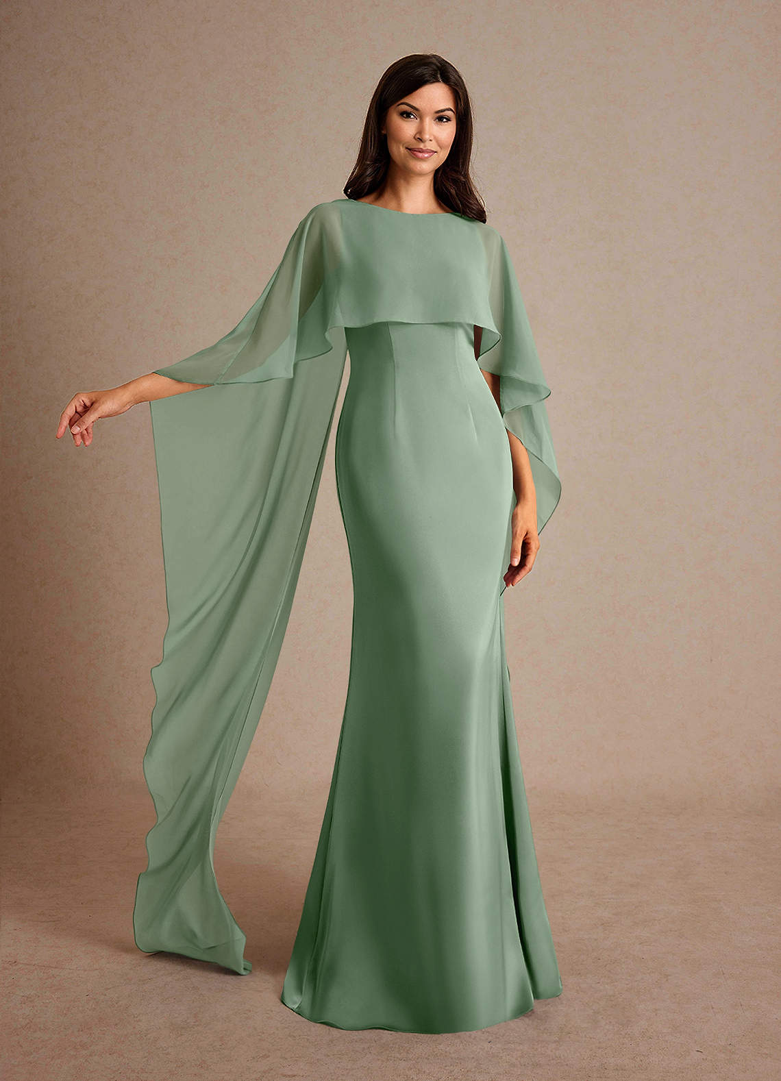 Milfred Sheath Boat-Neck Stretch Satin and Chiffon Mother of the Bride Dress in matcha