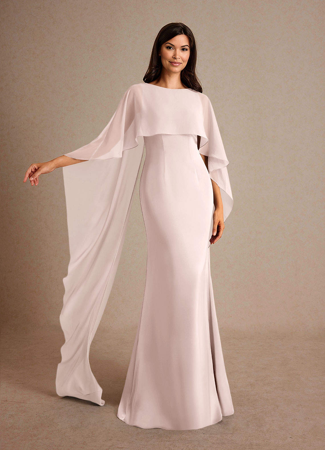 Milfred Sheath Boat-Neck Stretch Satin and Chiffon Mother of the Bride Dress in Blushing Pink