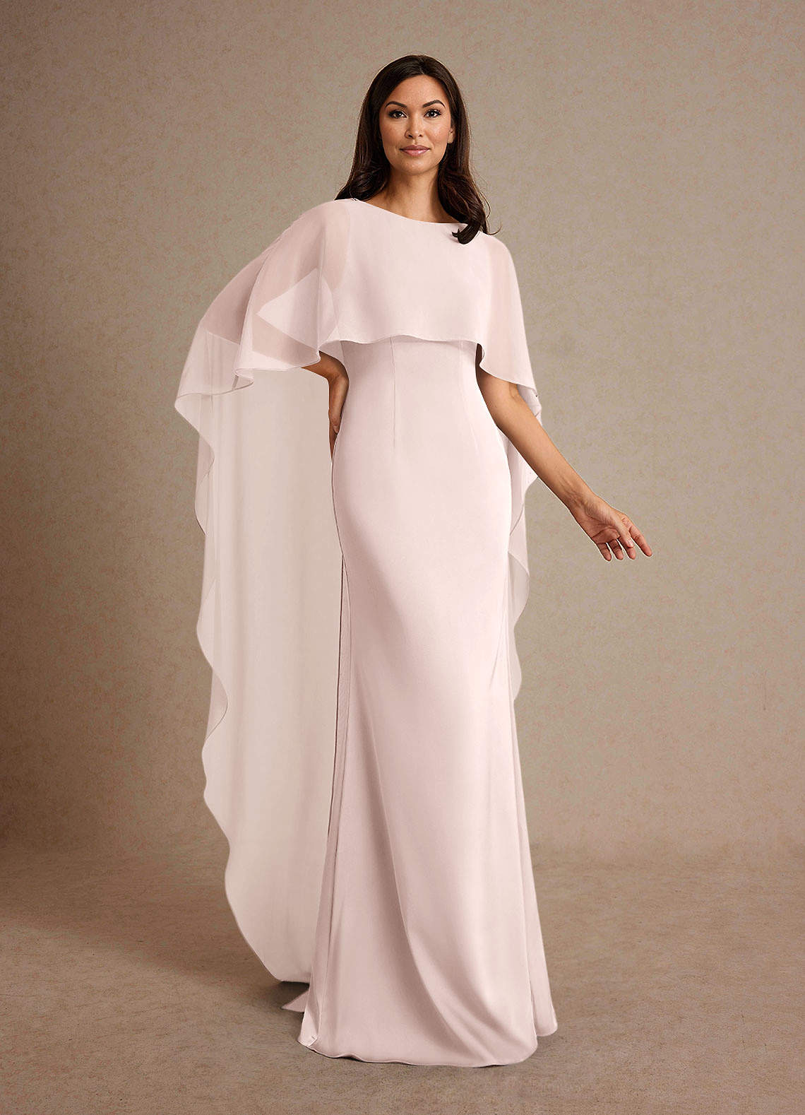 Milfred Sheath Boat-Neck Stretch Satin and Chiffon Mother of the Bride Dress in Blushing Pink