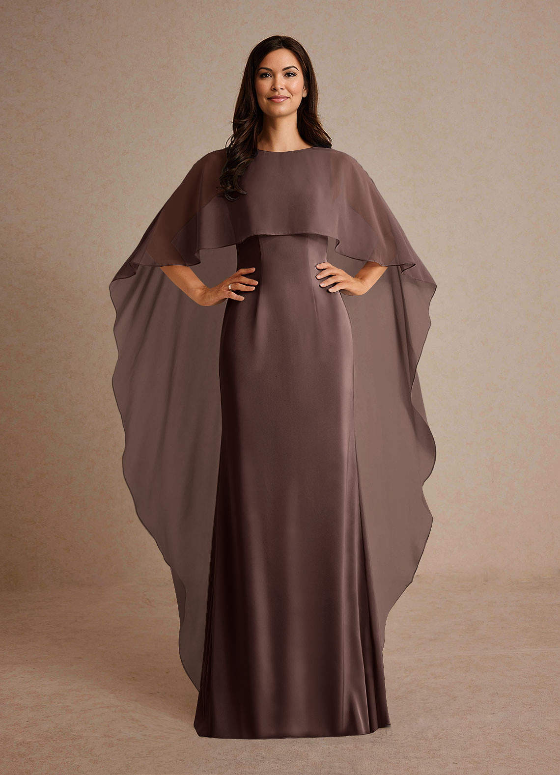 Milfred Sheath Boat-Neck Stretch Satin and Chiffon Mother of the Bride Dress in Ganache