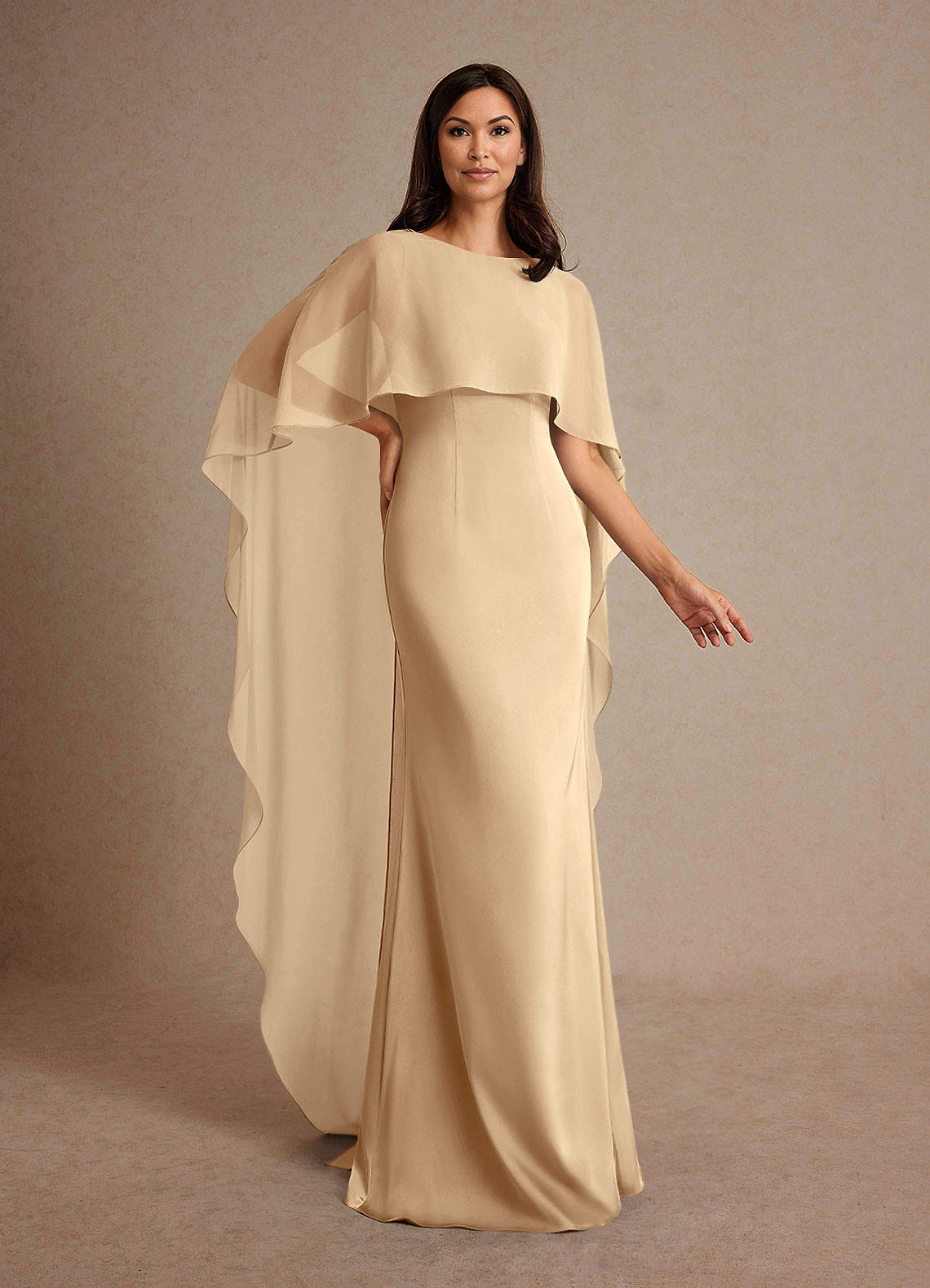Milfred Sheath Boat-Neck Stretch Satin and Chiffon Mother of the Bride Dress in champagne
