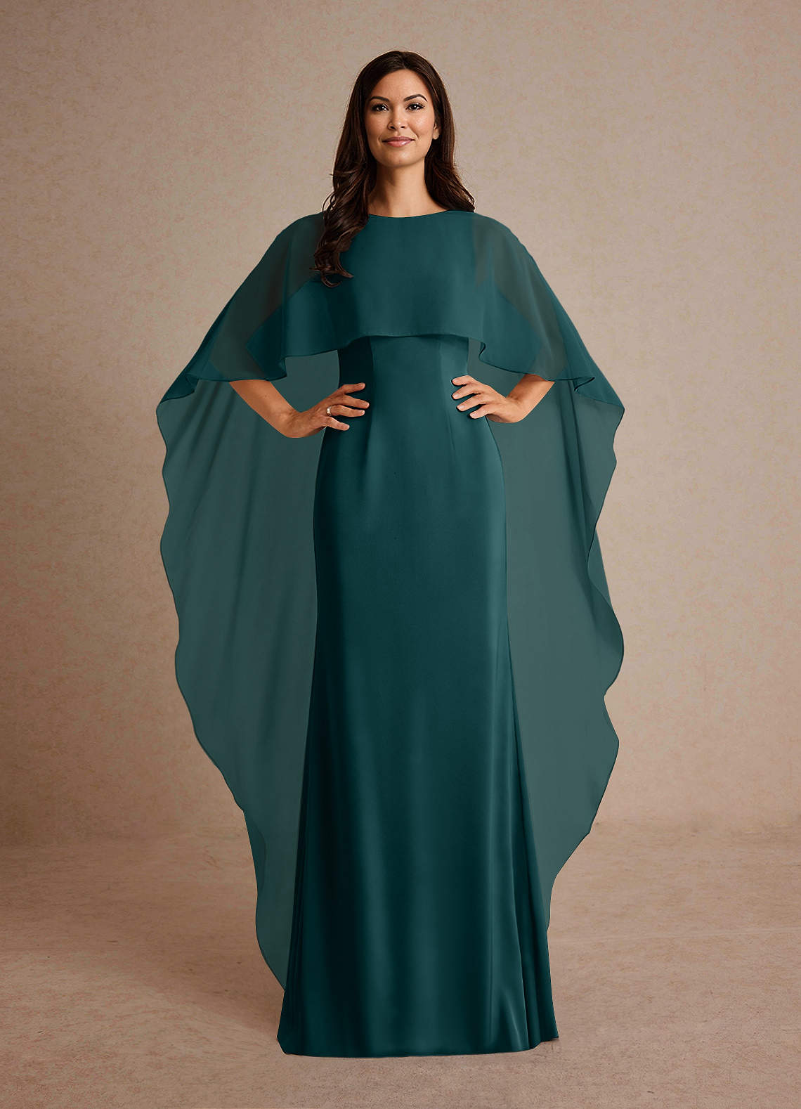 Milfred Sheath Boat-Neck Stretch Satin and Chiffon Mother of the Bride Dress in Pine