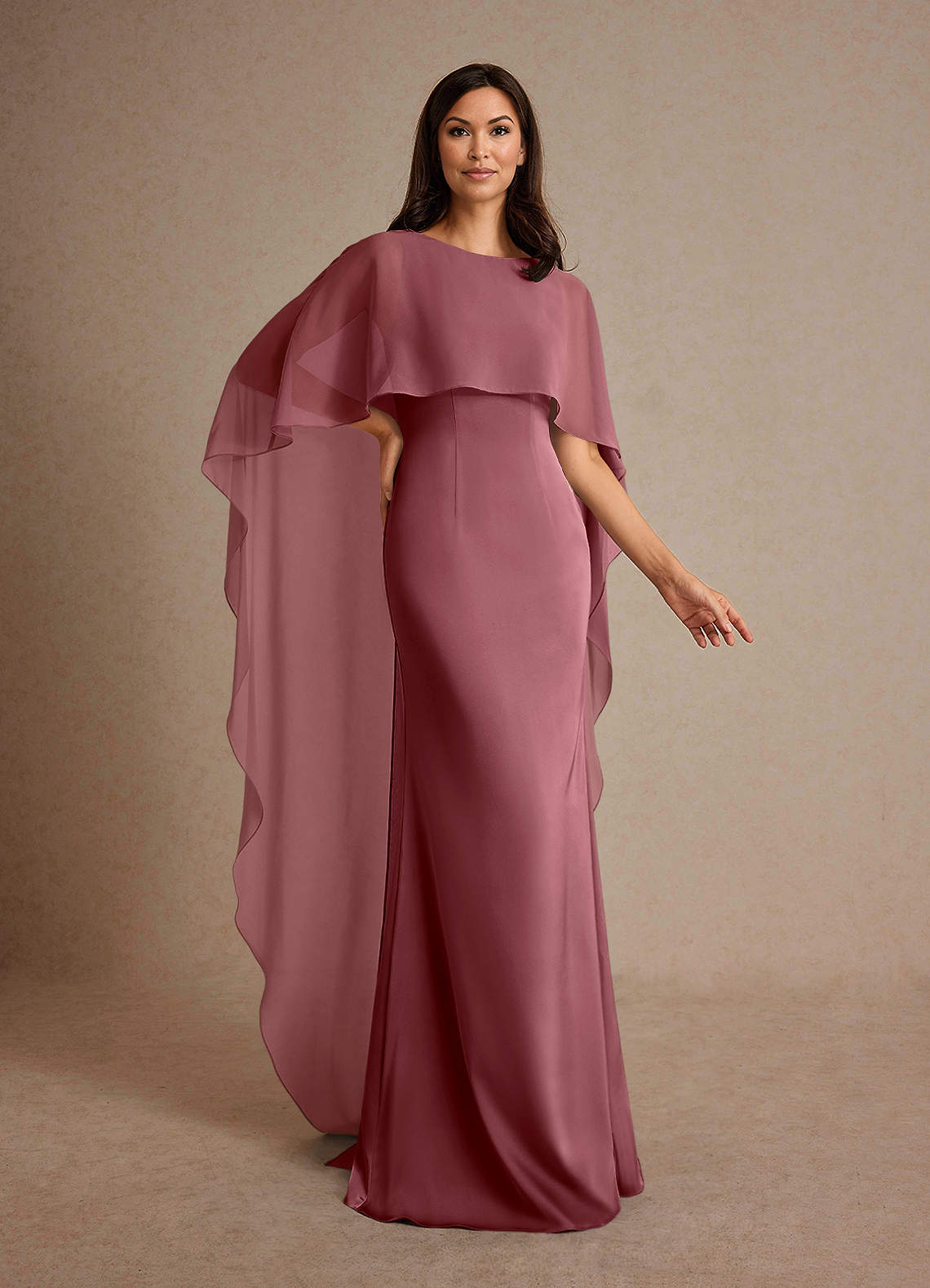 Milfred Sheath Boat-Neck Stretch Satin and Chiffon Mother of the Bride Dress in Sangria