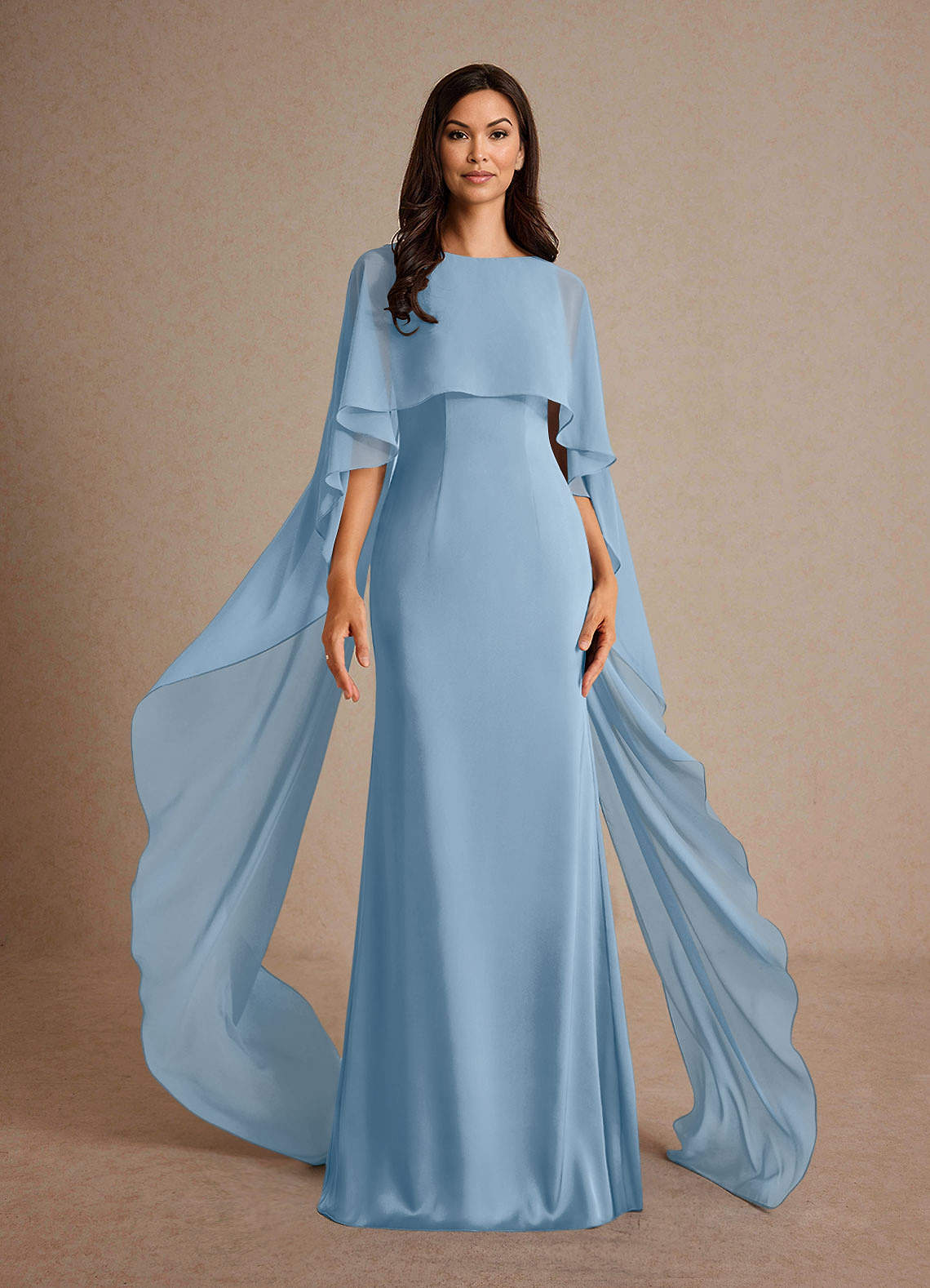 Milfred Sheath Boat-Neck Stretch Satin and Chiffon Mother of the Bride Dress in Powder Blue