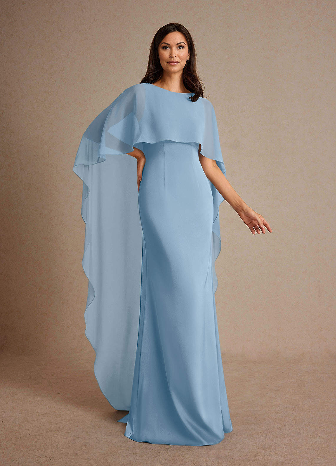 Milfred Sheath Boat-Neck Stretch Satin and Chiffon Mother of the Bride Dress in Powder Blue