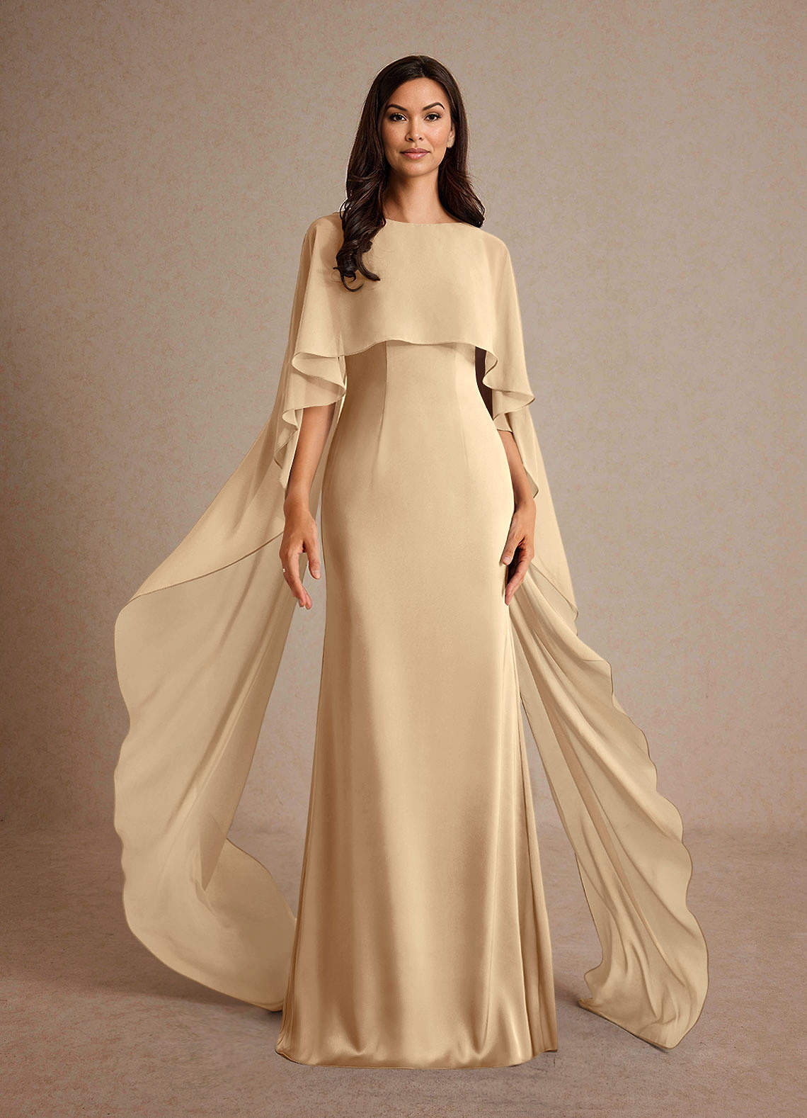 Milfred Sheath Boat-Neck Stretch Satin and Chiffon Mother of the Bride Dress in champagne