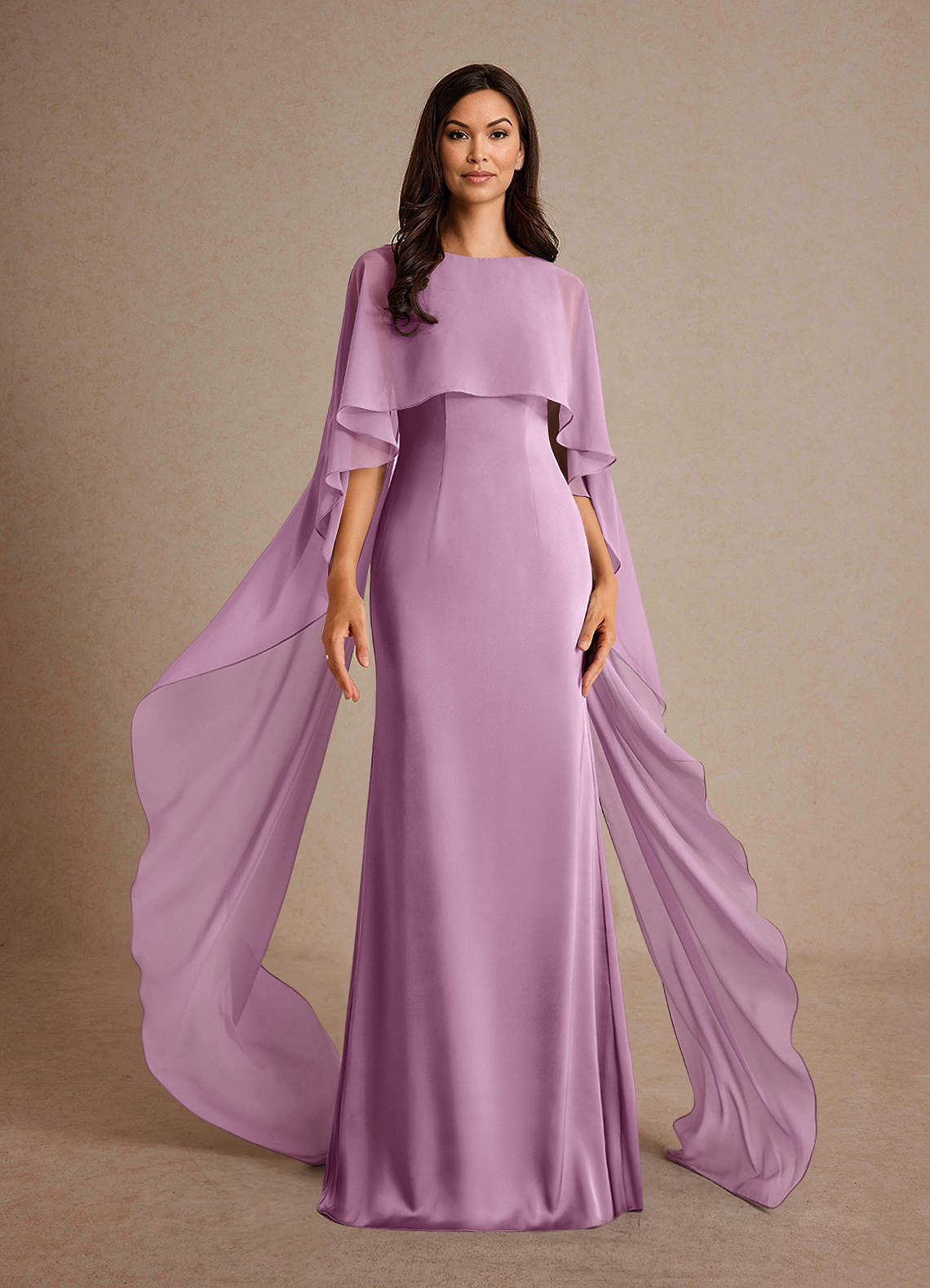 Milfred Sheath Boat-Neck Stretch Satin and Chiffon Mother of the Bride Dress in Wisteria