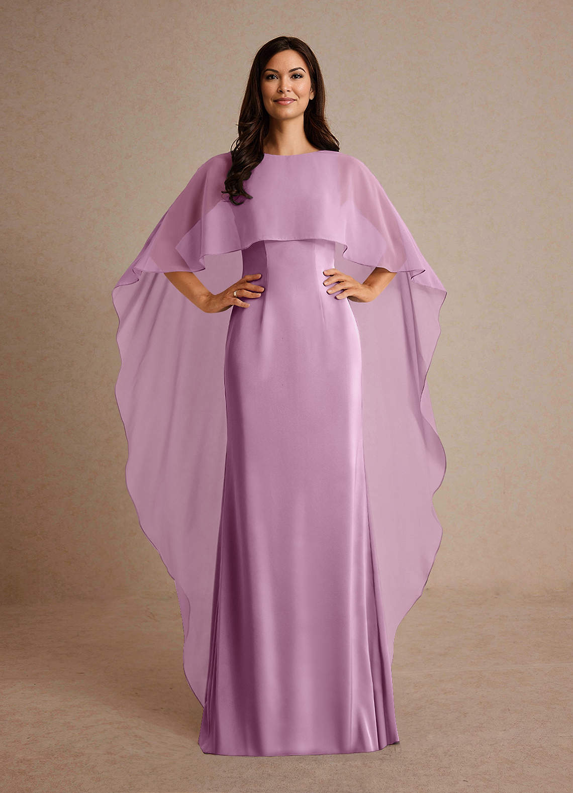 Milfred Sheath Boat-Neck Stretch Satin and Chiffon Mother of the Bride Dress in Wisteria