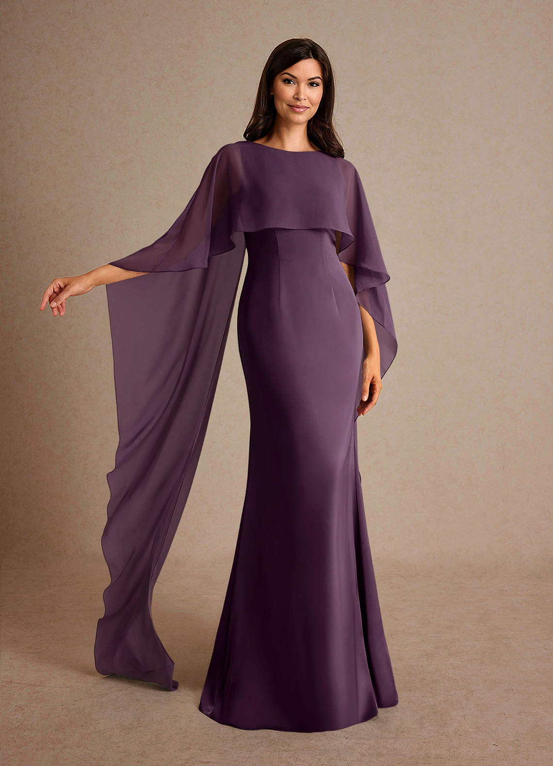 Milfred Sheath Boat-Neck Stretch Satin and Chiffon Mother of the Bride Dress in Mulberry
