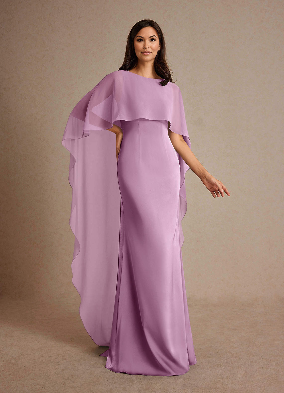 Milfred Sheath Boat-Neck Stretch Satin and Chiffon Mother of the Bride Dress in Wisteria