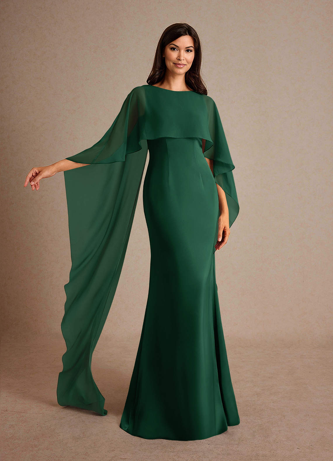 Milfred Sheath Boat-Neck Stretch Satin and Chiffon Mother of the Bride Dress in Dark Green