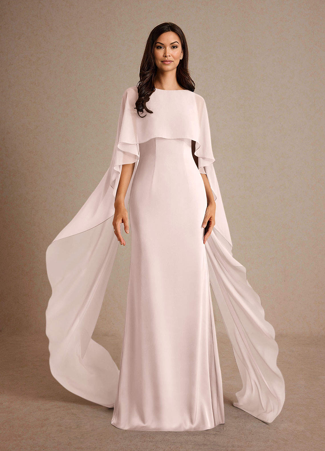 Milfred Sheath Boat-Neck Stretch Satin and Chiffon Mother of the Bride Dress in Blushing Pink