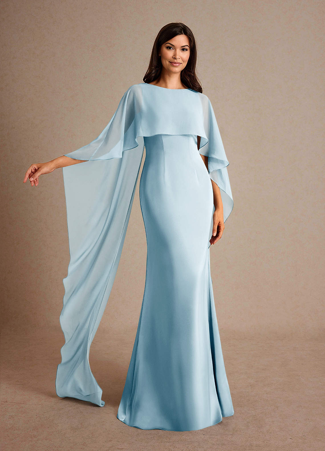 Milfred Sheath Boat-Neck Stretch Satin and Chiffon Mother of the Bride Dress in Sky Blue