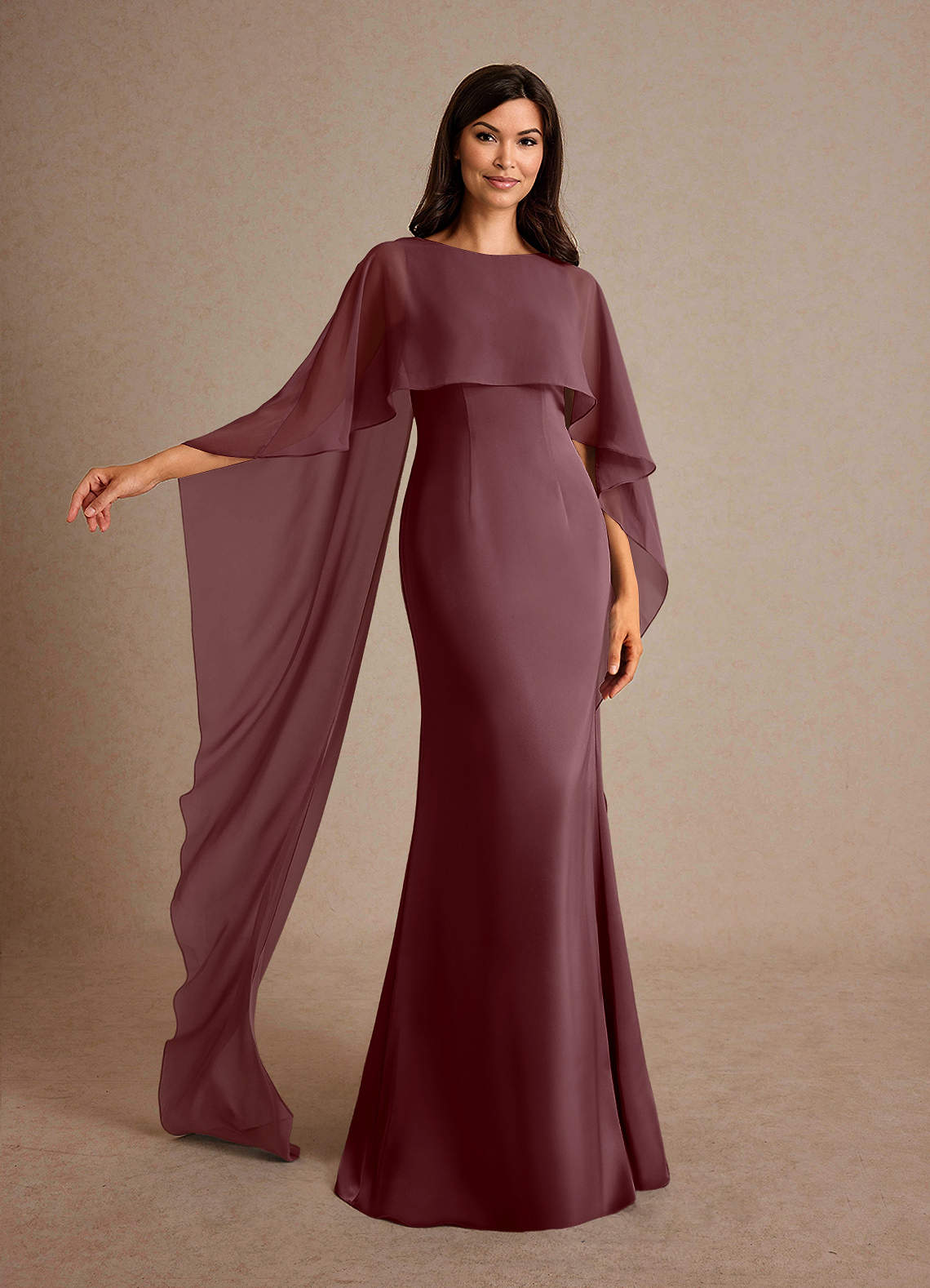 Milfred Sheath Boat-Neck Stretch Satin and Chiffon Mother of the Bride Dress in Grape