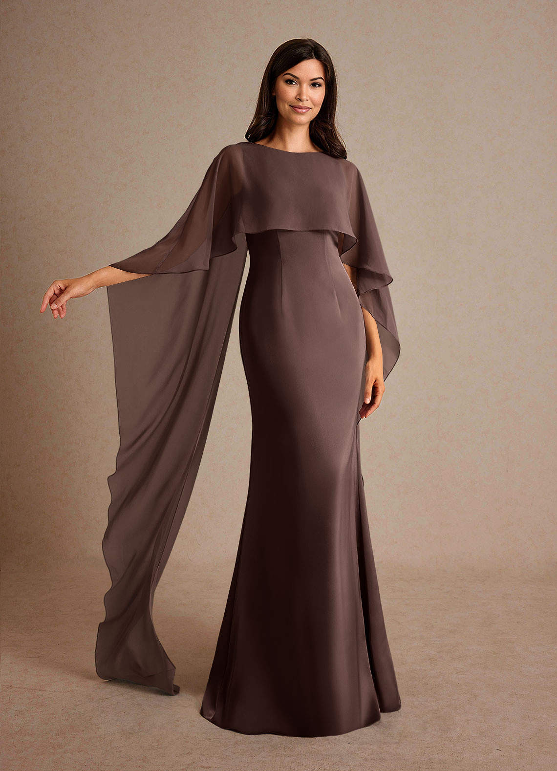 Milfred Sheath Boat-Neck Stretch Satin and Chiffon Mother of the Bride Dress in Ganache