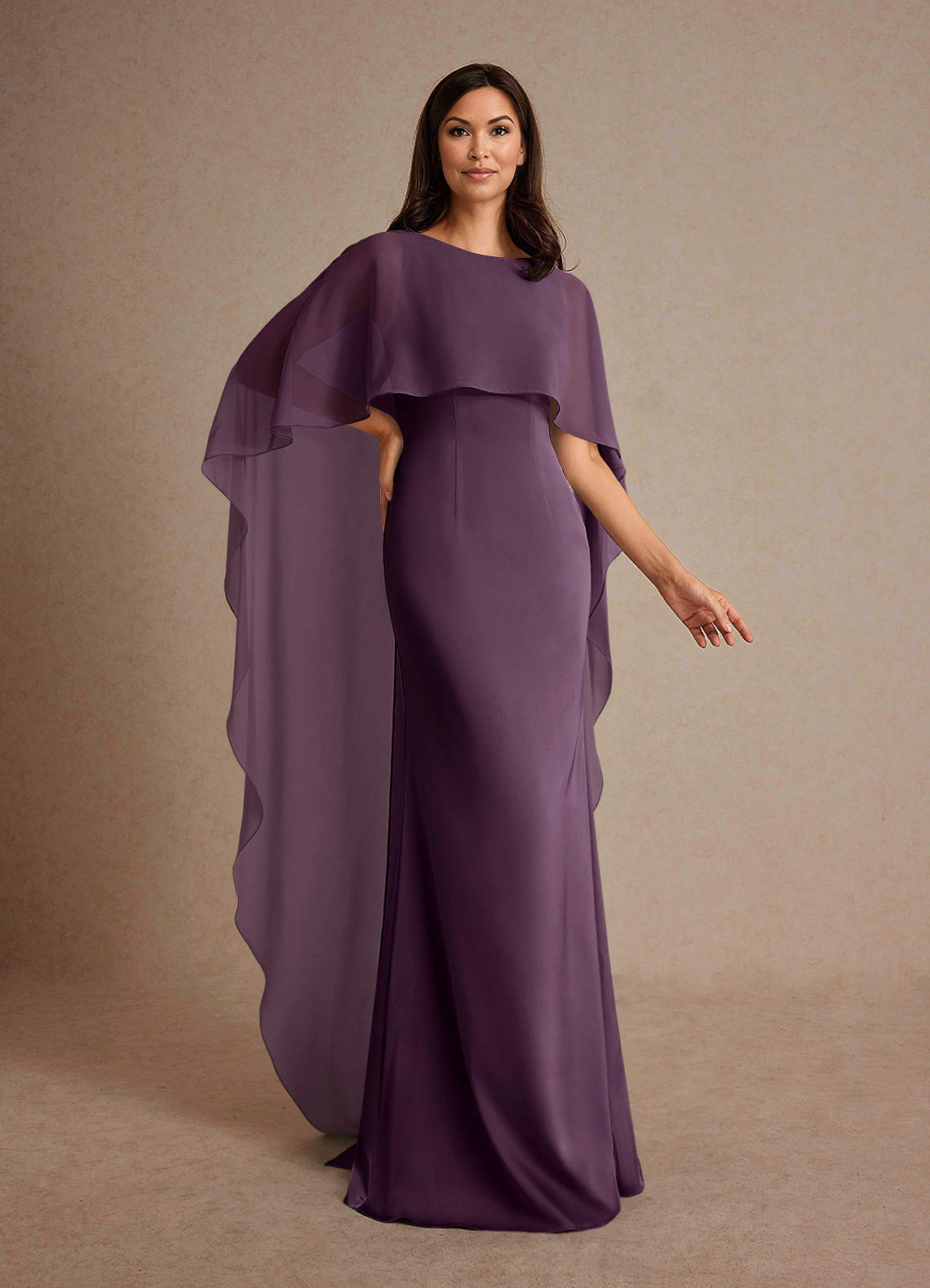 Milfred Sheath Boat-Neck Stretch Satin and Chiffon Mother of the Bride Dress in Mulberry