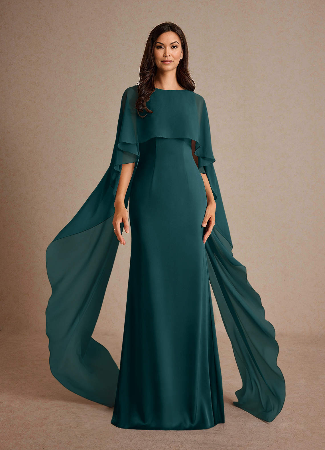 Milfred Sheath Boat-Neck Stretch Satin and Chiffon Mother of the Bride Dress in Pine