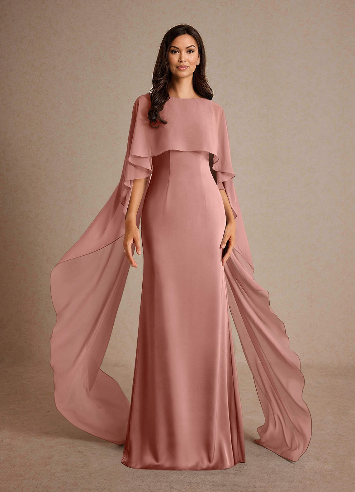 Milfred Sheath Boat-Neck Stretch Satin and Chiffon Mother of the Bride Dress in Rosette