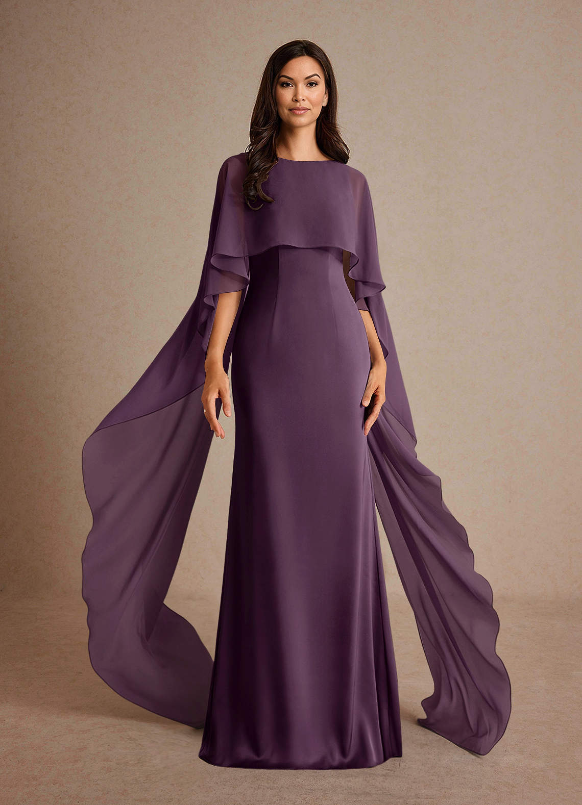 Milfred Sheath Boat-Neck Stretch Satin and Chiffon Mother of the Bride Dress in Mulberry